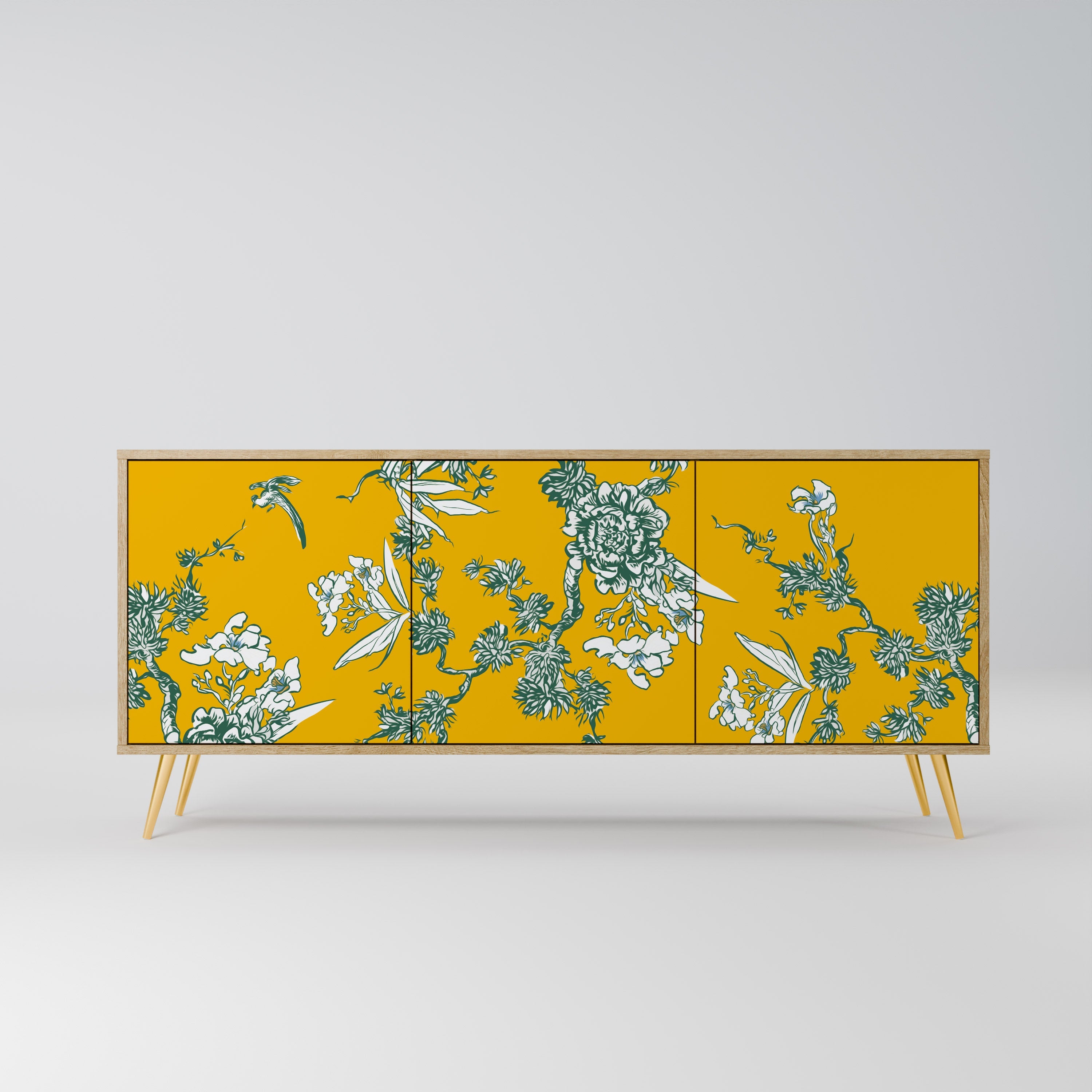 Buffet 3 portes YELLOW CHINOISERIE effet chêne