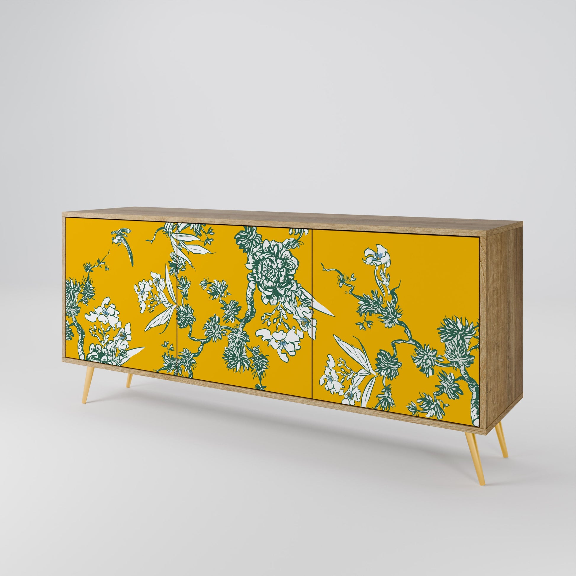 Buffet 3 portes YELLOW CHINOISERIE effet chêne