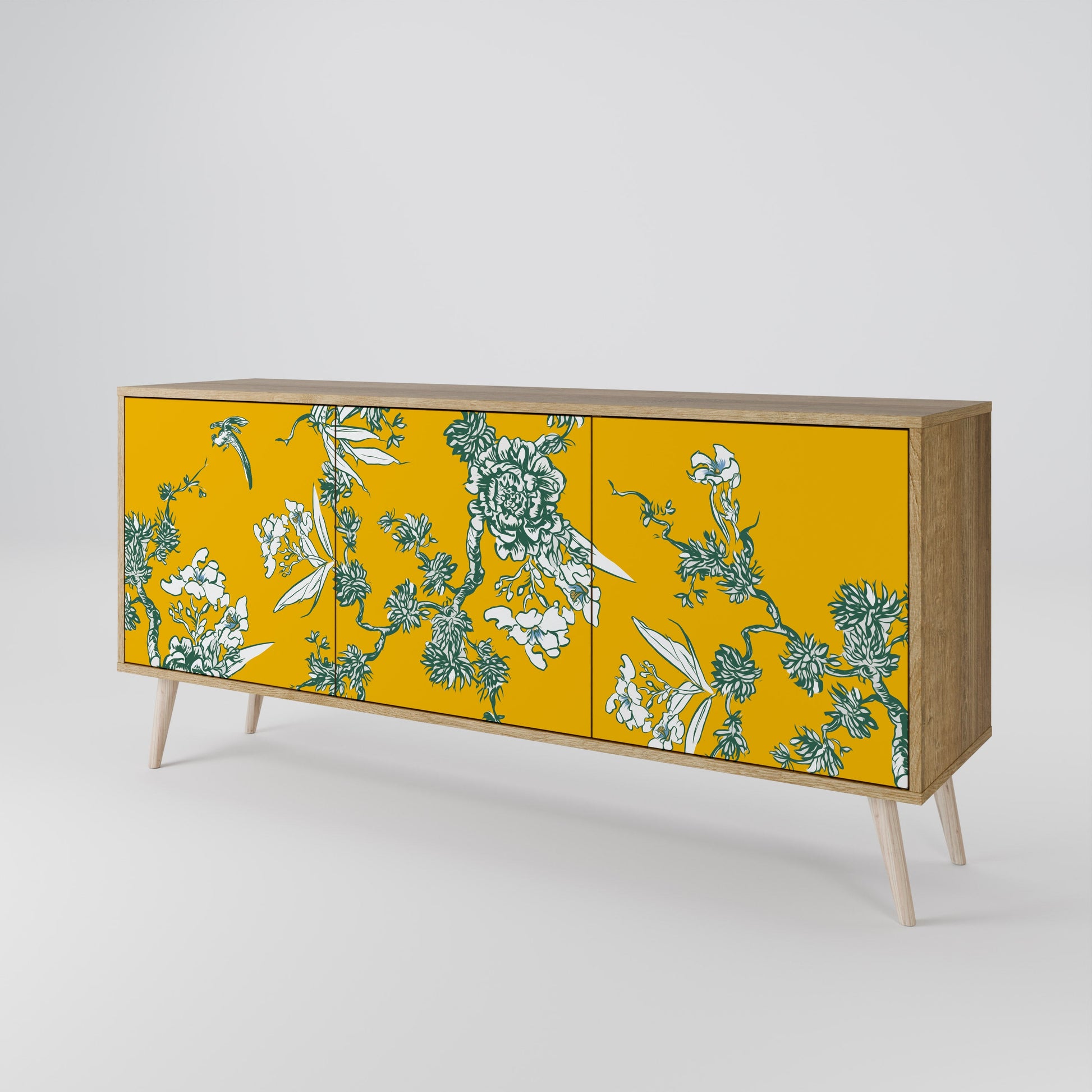 Buffet 3 portes YELLOW CHINOISERIE effet chêne