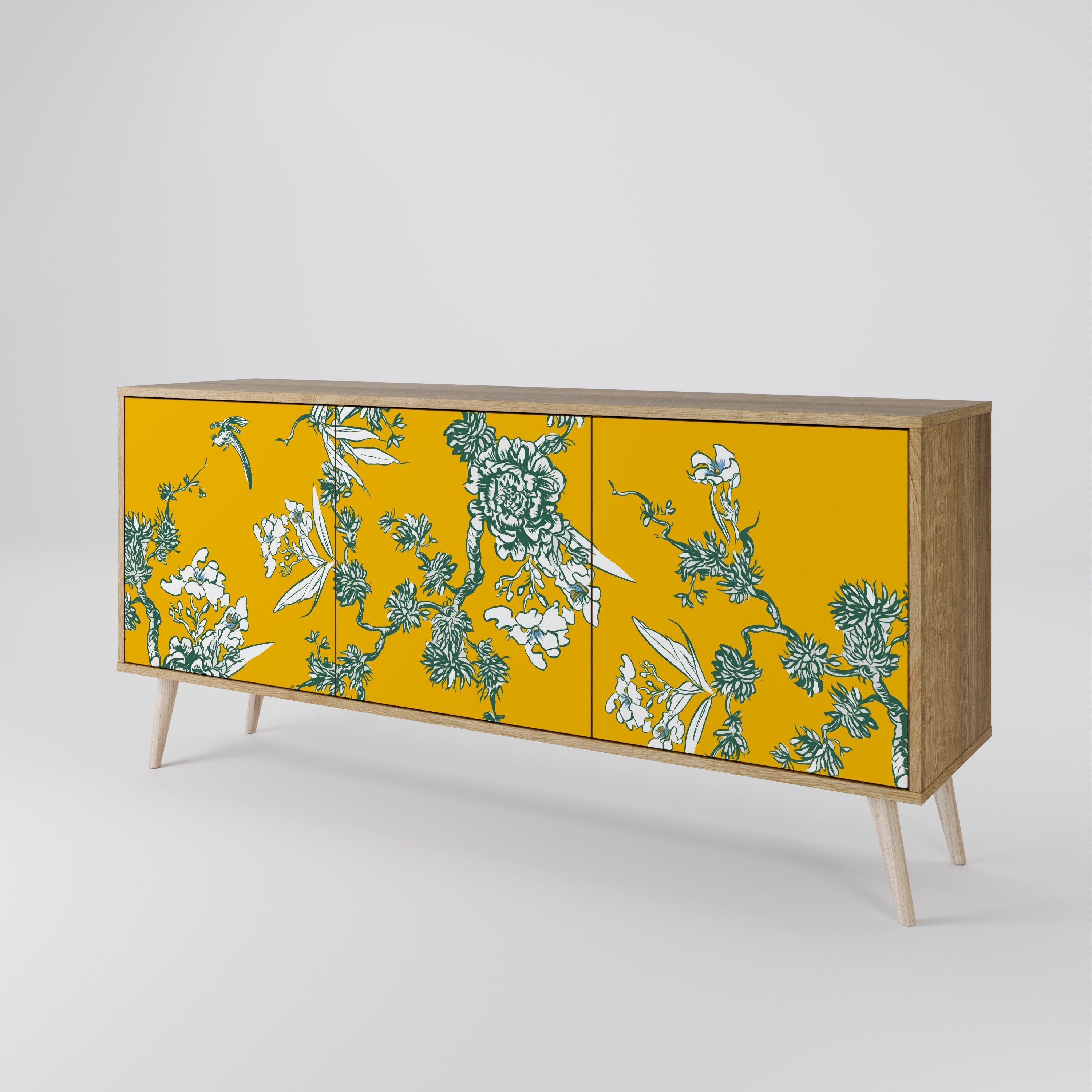 Buffet 3 portes YELLOW CHINOISERIE effet chêne
