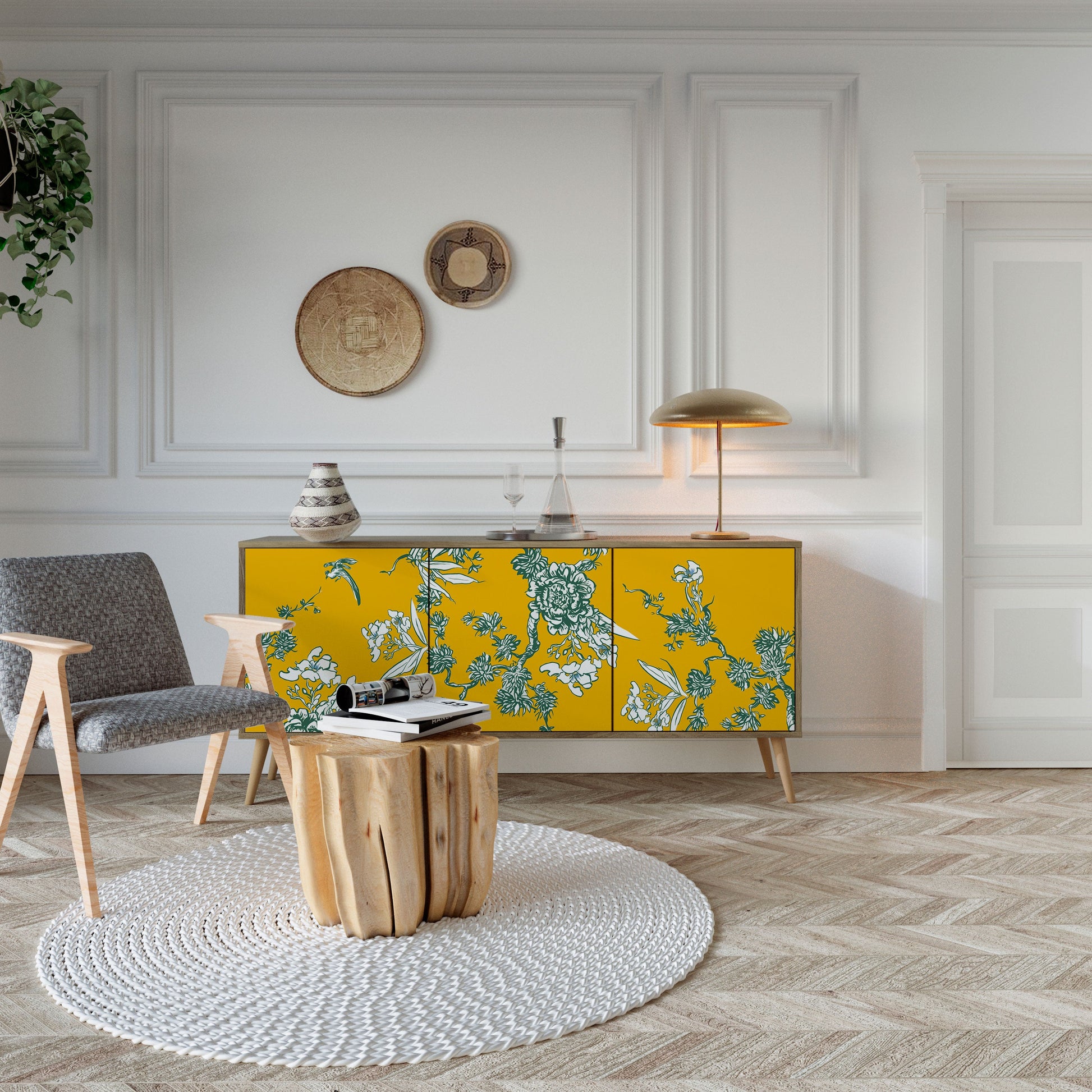Buffet 3 portes YELLOW CHINOISERIE effet chêne