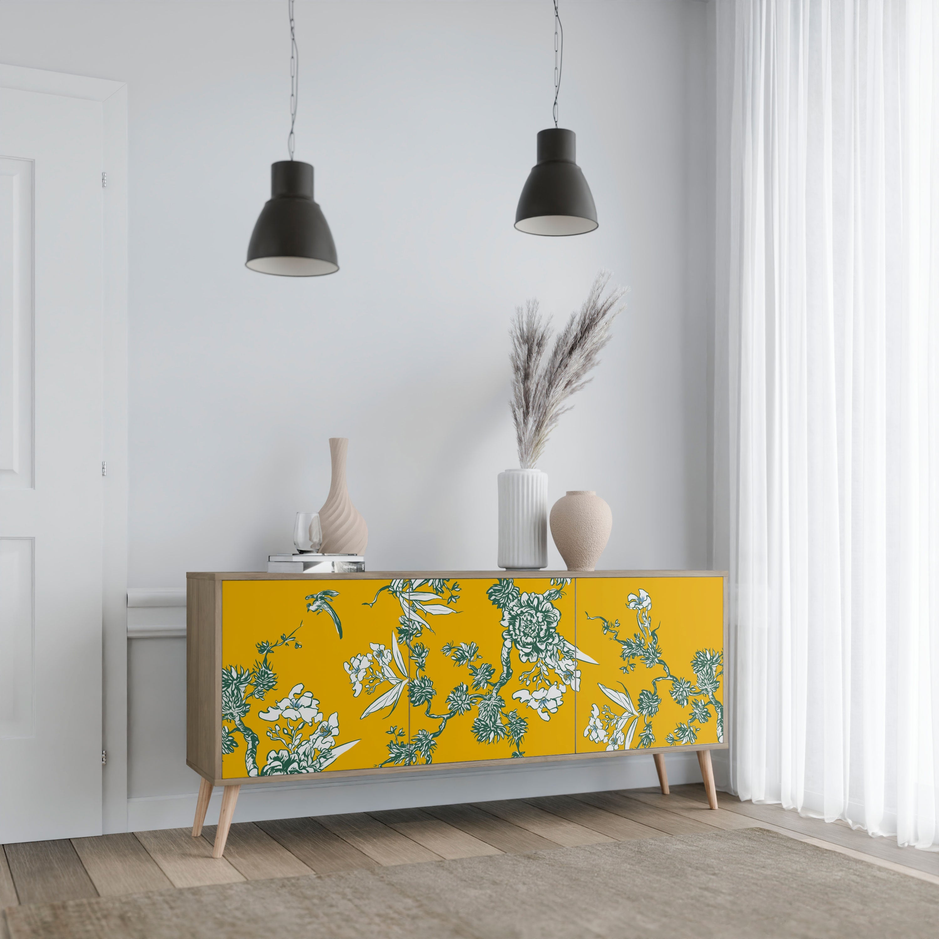 Buffet 3 portes YELLOW CHINOISERIE effet chêne