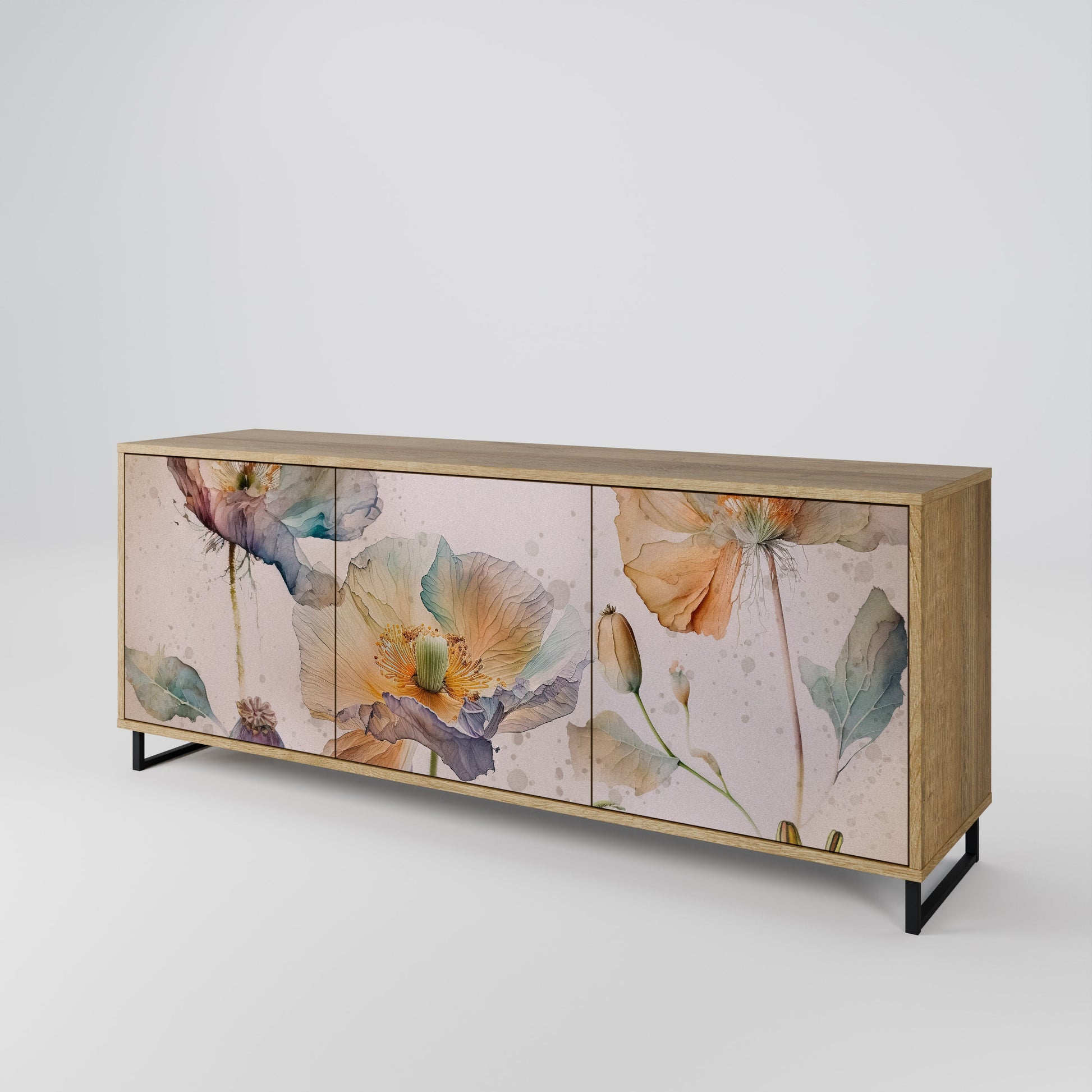 Buffet 3 portes SOFTEN POPPY effet chêne