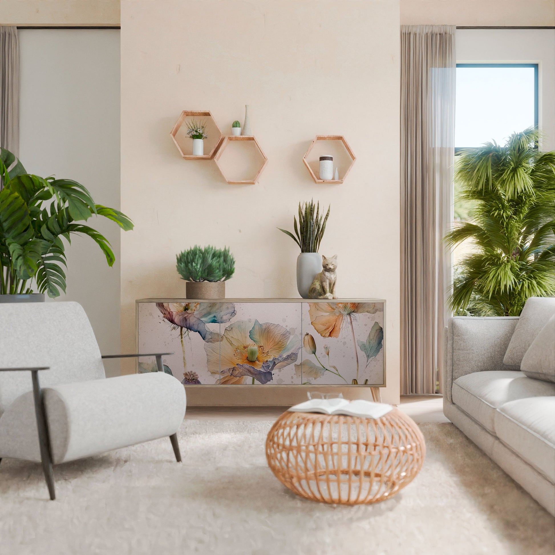 Buffet 3 portes SOFTEN POPPY effet chêne