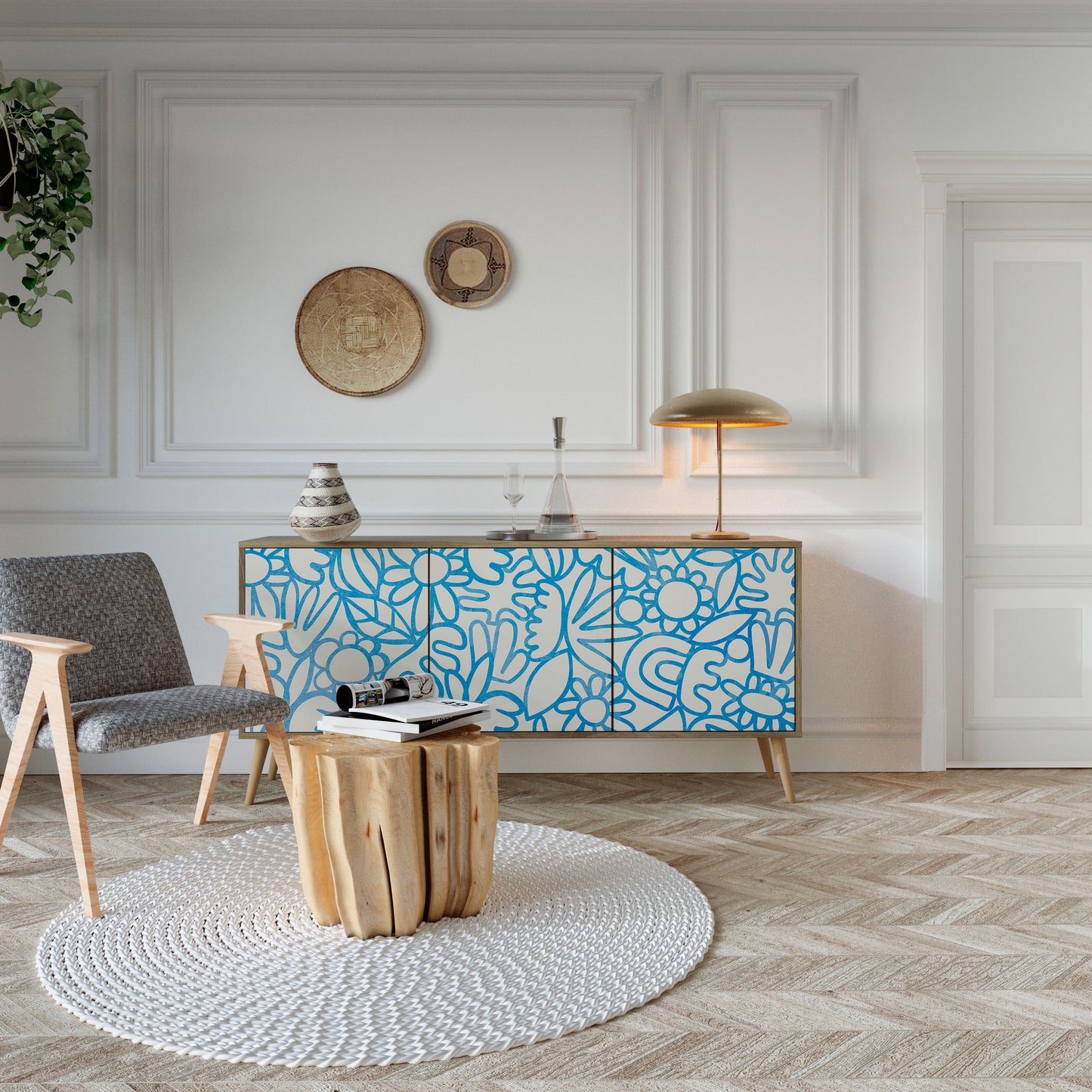 BLOOMY MORNING 3-Door Sideboard