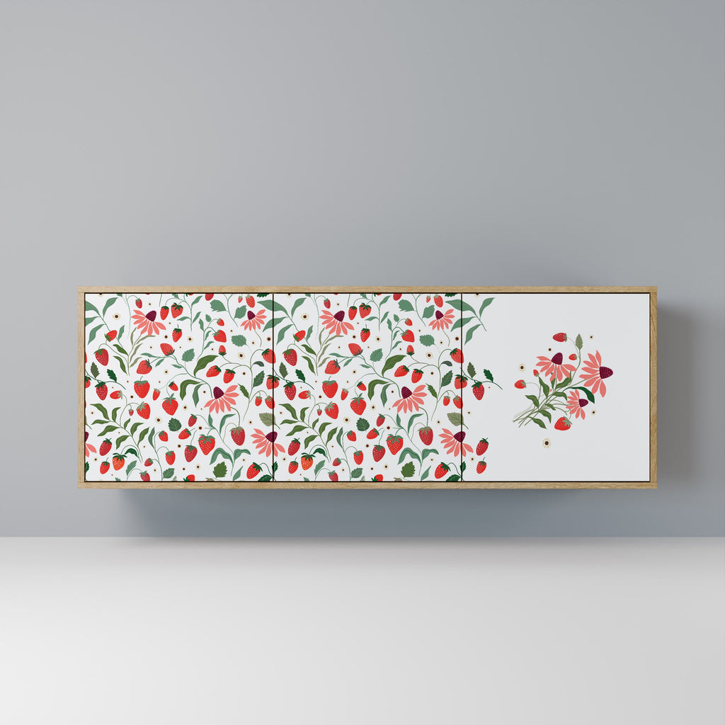 Buffet 3 portes effet chêne FLEURS ET FRAISES