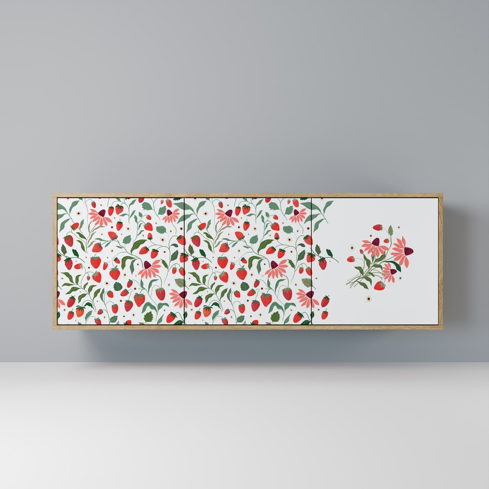 Buffet 3 portes effet chêne FLEURS ET FRAISES