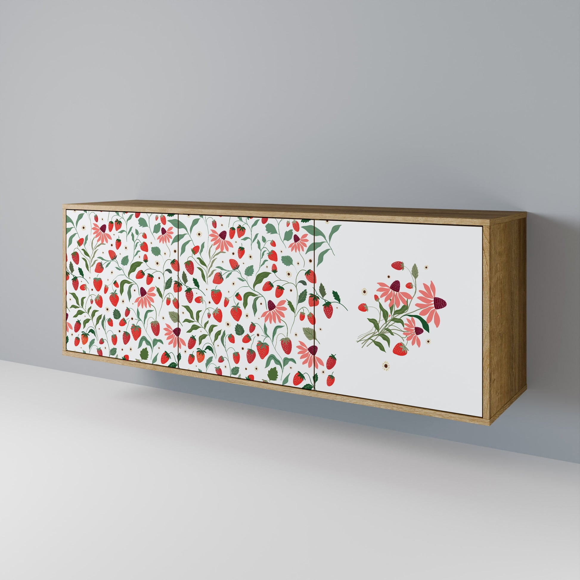 Buffet 3 portes effet chêne FLEURS ET FRAISES