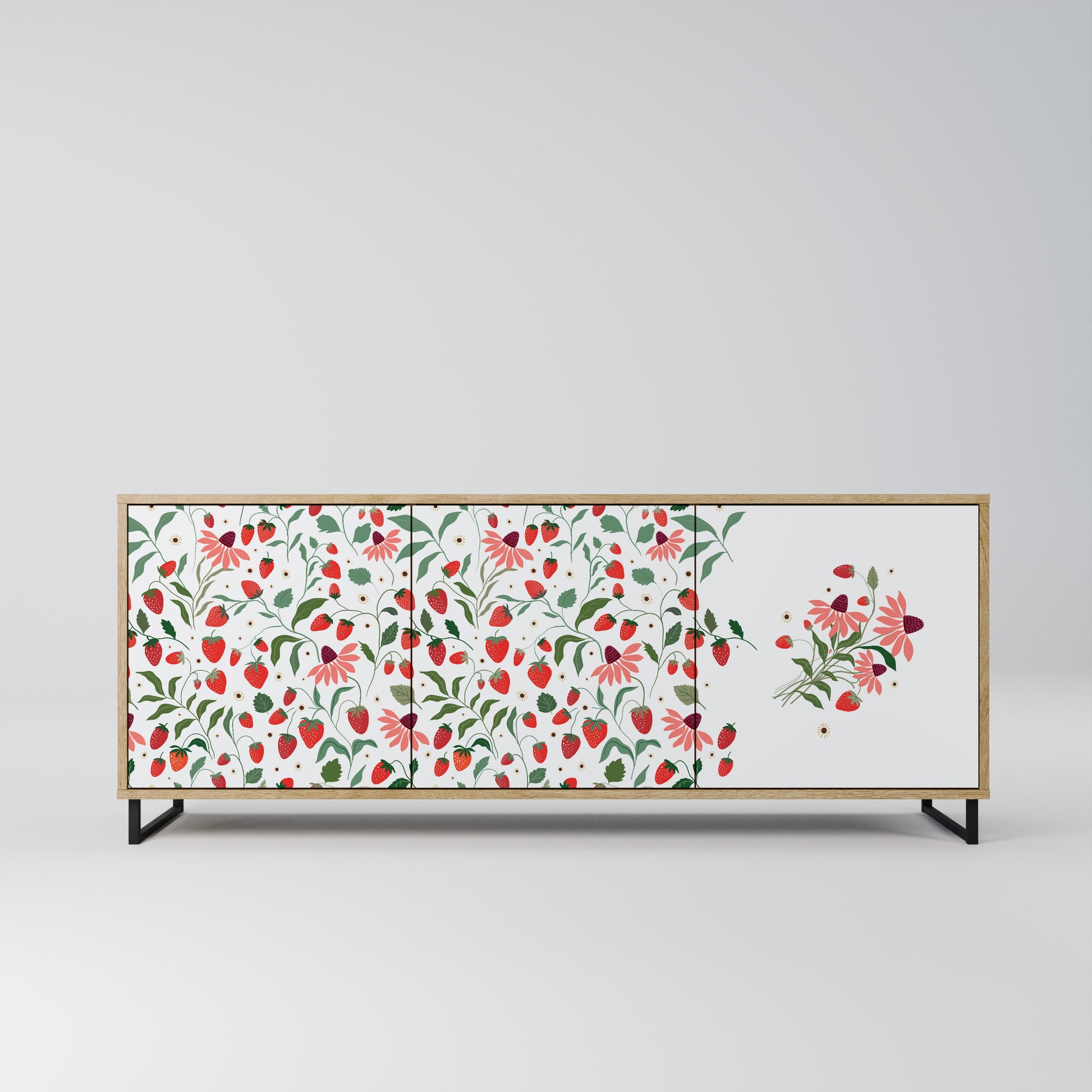 Buffet 3 portes effet chêne FLEURS ET FRAISES
