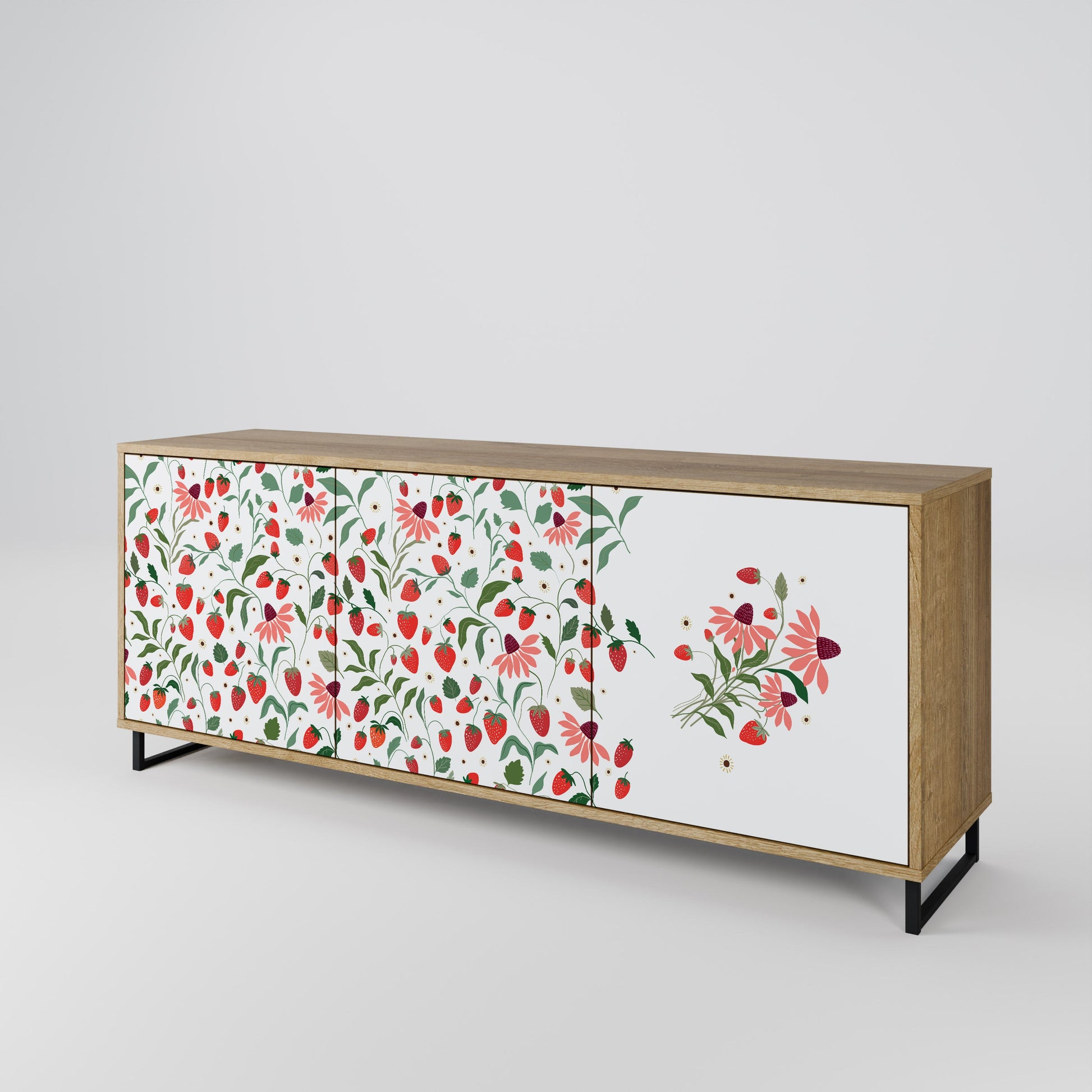 Buffet 3 portes effet chêne FLEURS ET FRAISES