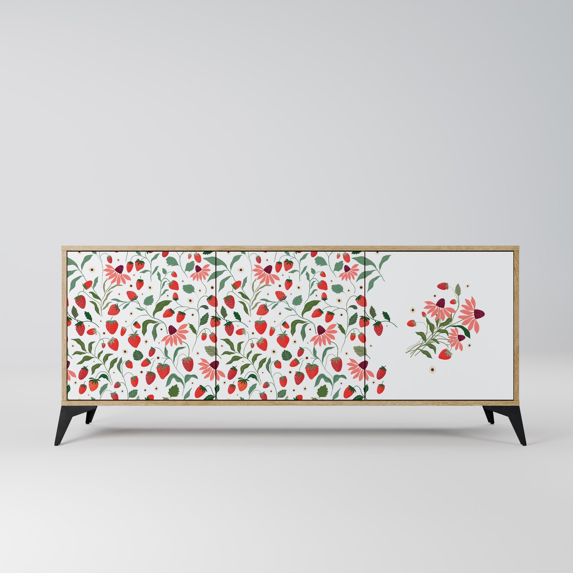 Buffet 3 portes effet chêne FLEURS ET FRAISES