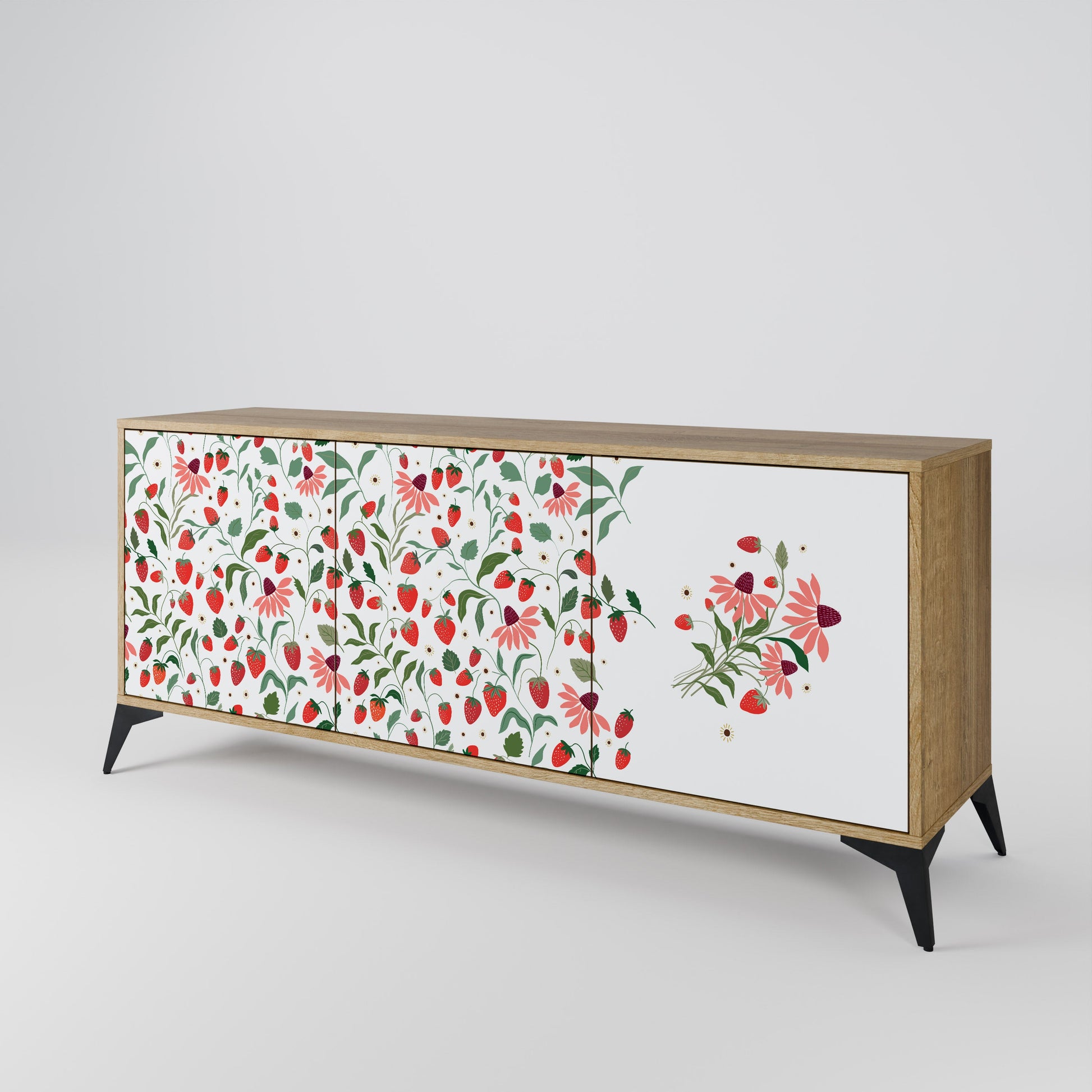 Buffet 3 portes effet chêne FLEURS ET FRAISES