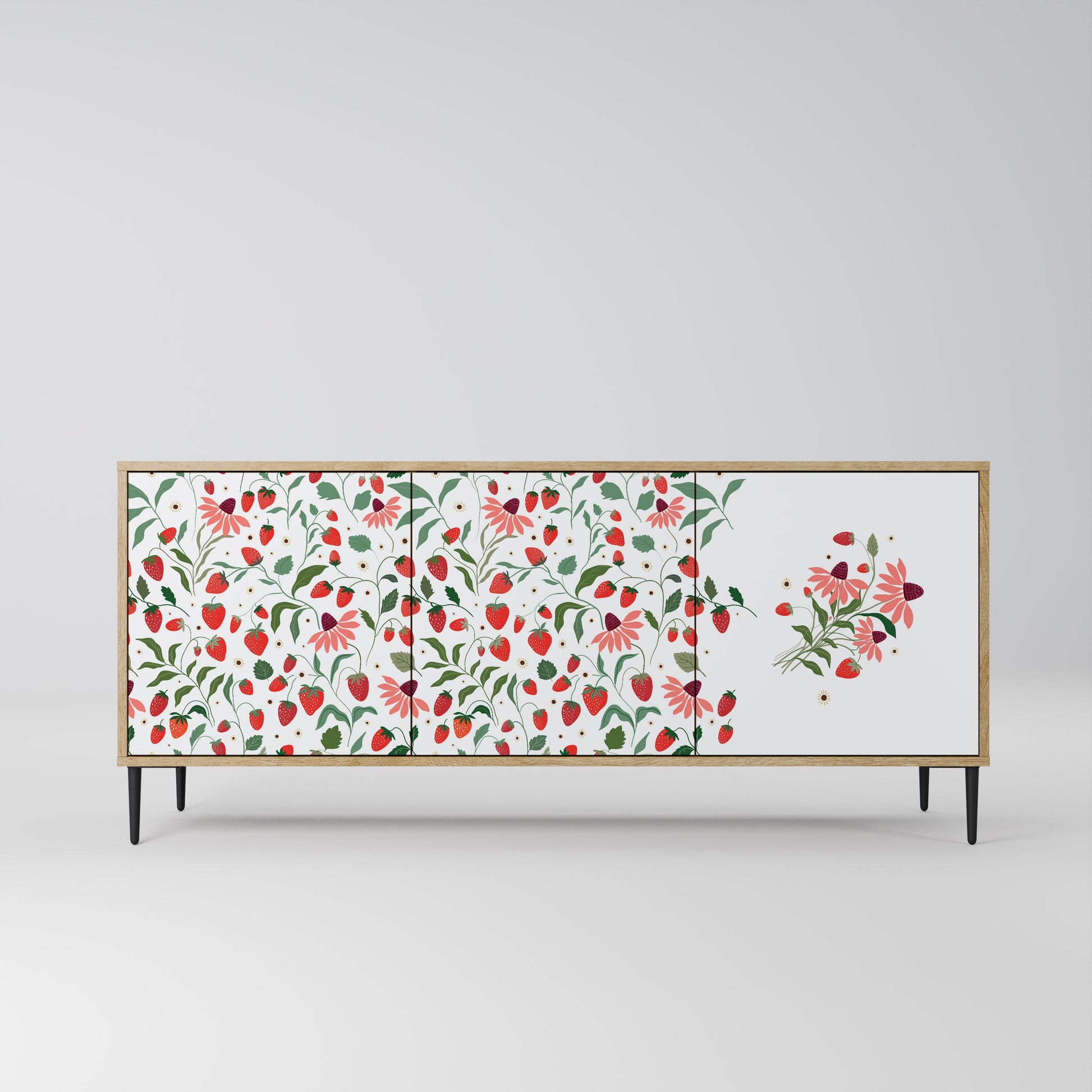 Buffet 3 portes effet chêne FLEURS ET FRAISES