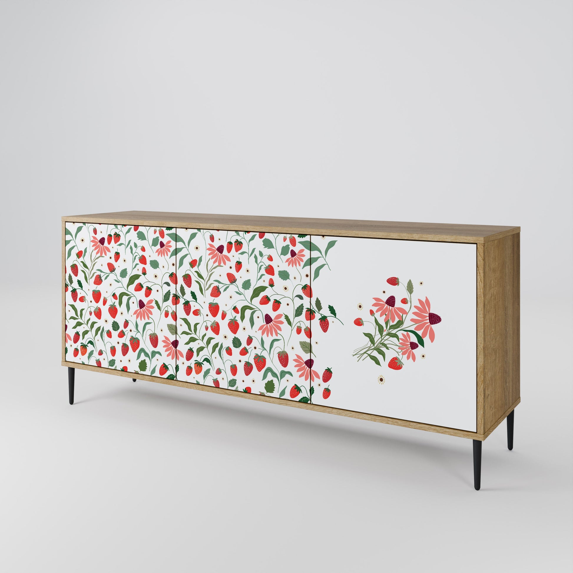 Buffet 3 portes effet chêne FLEURS ET FRAISES