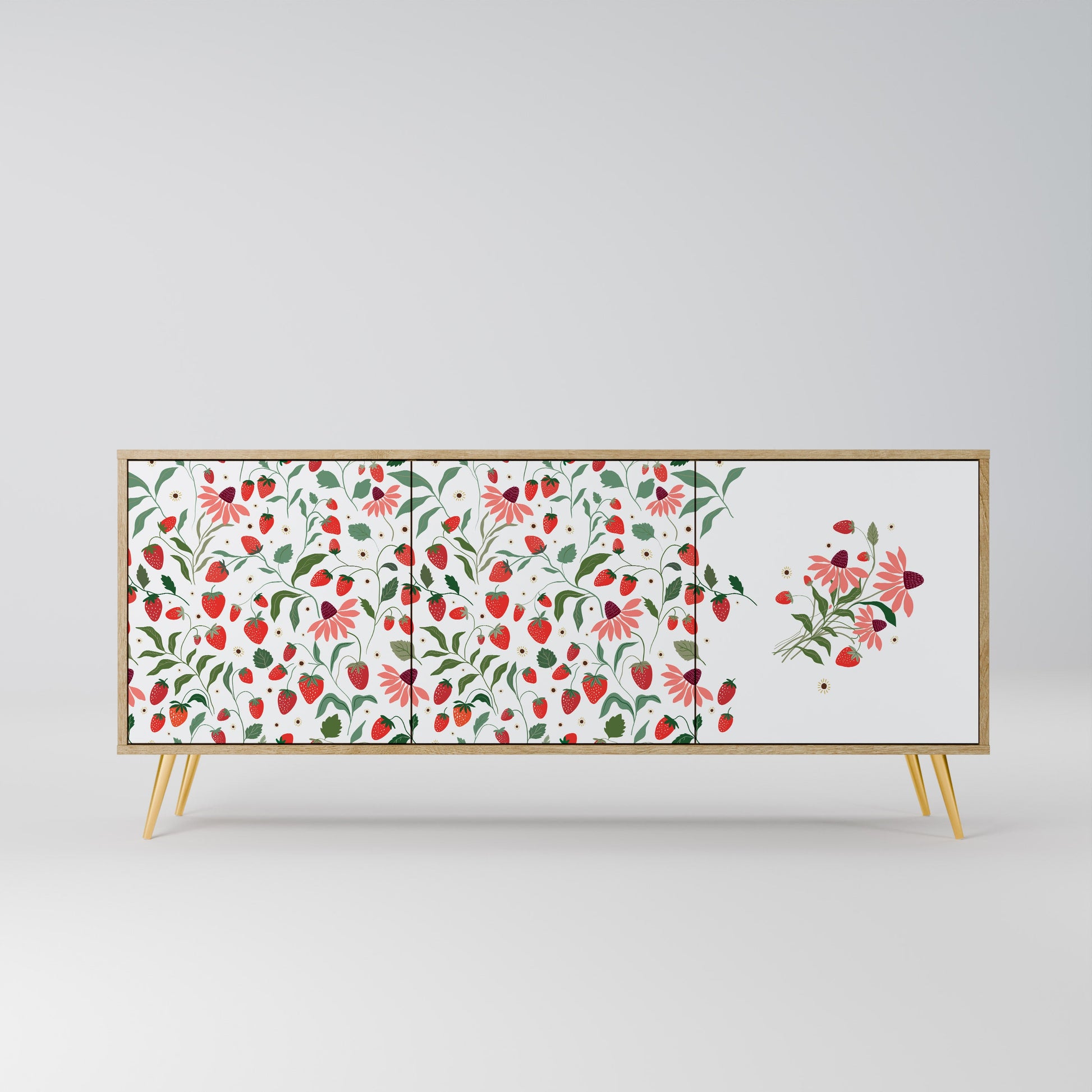 Buffet 3 portes effet chêne FLEURS ET FRAISES