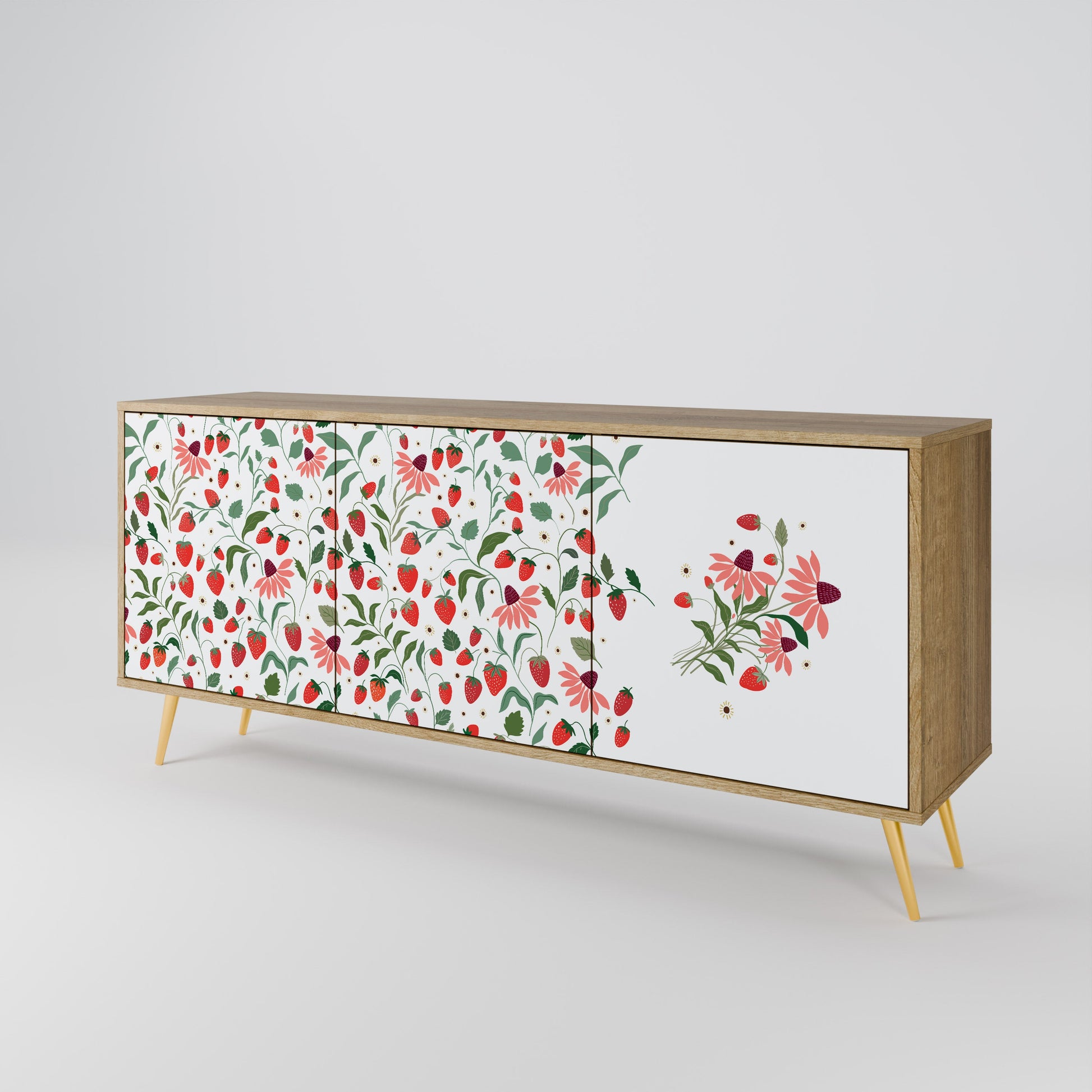 Buffet 3 portes effet chêne FLEURS ET FRAISES