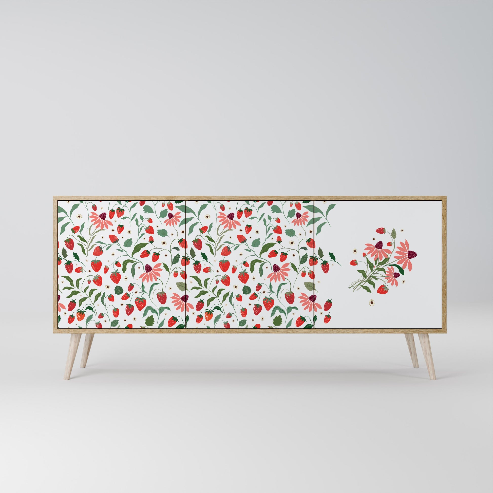 Buffet 3 portes effet chêne FLEURS ET FRAISES