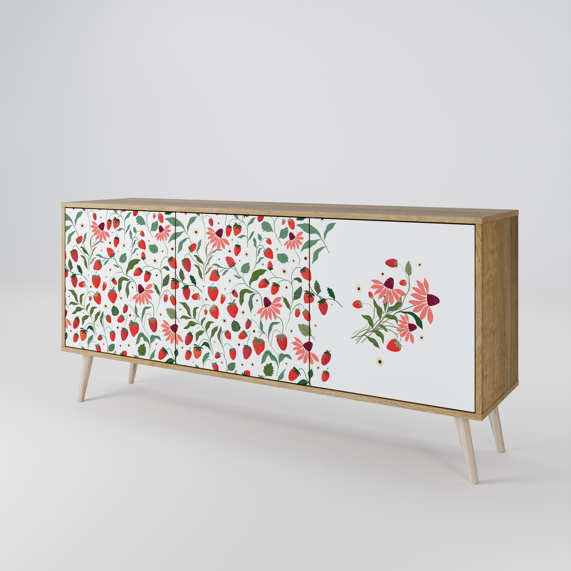 Buffet 3 portes effet chêne FLEURS ET FRAISES