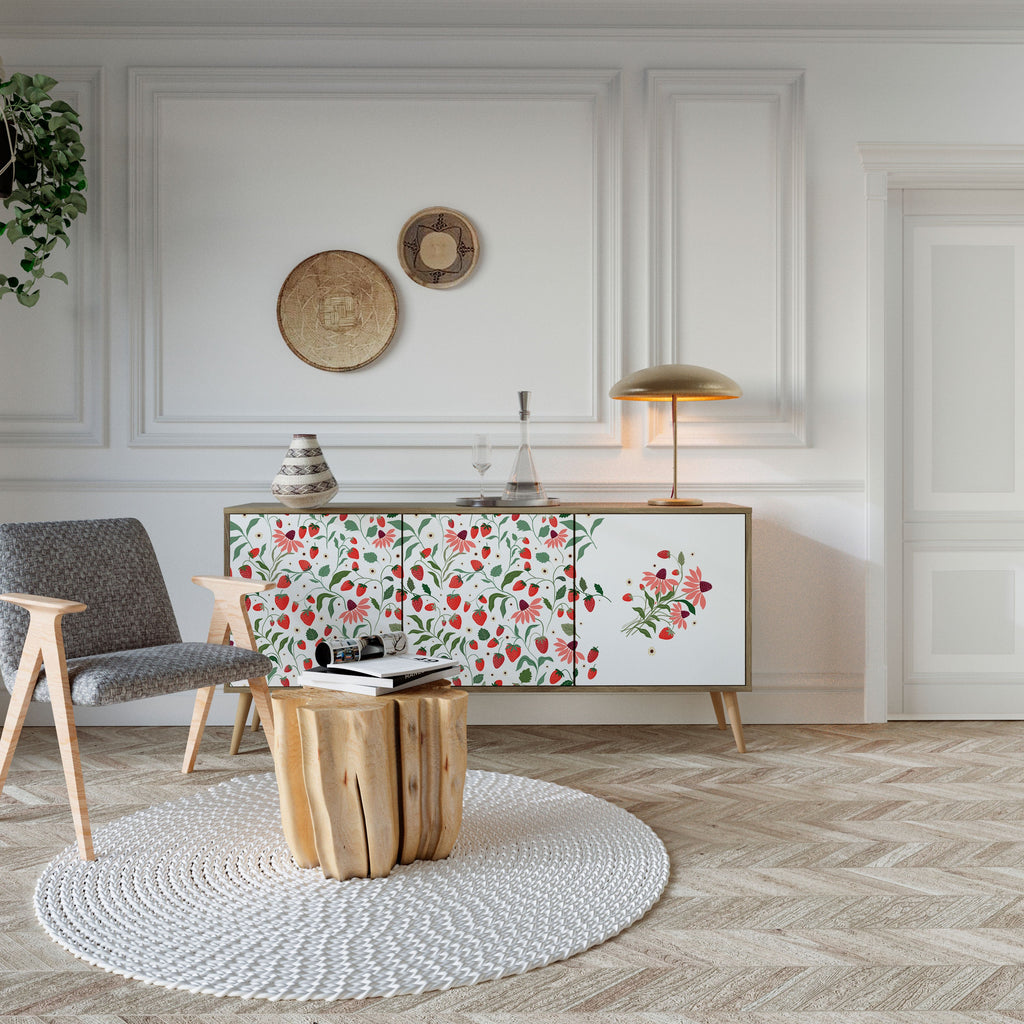 Buffet 3 portes effet chêne FLEURS ET FRAISES
