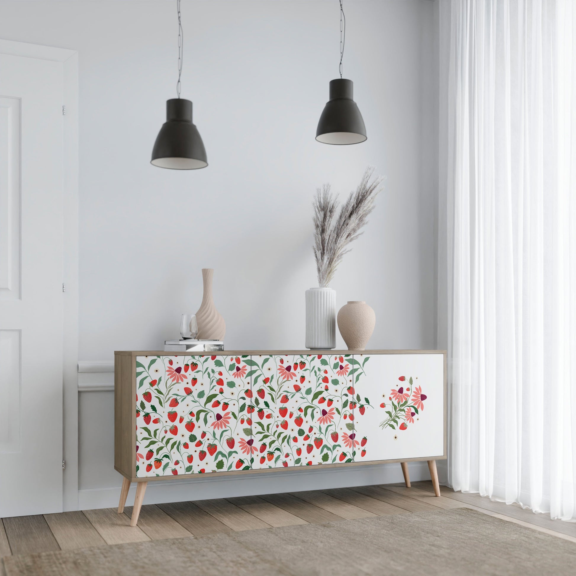 Buffet 3 portes effet chêne FLEURS ET FRAISES