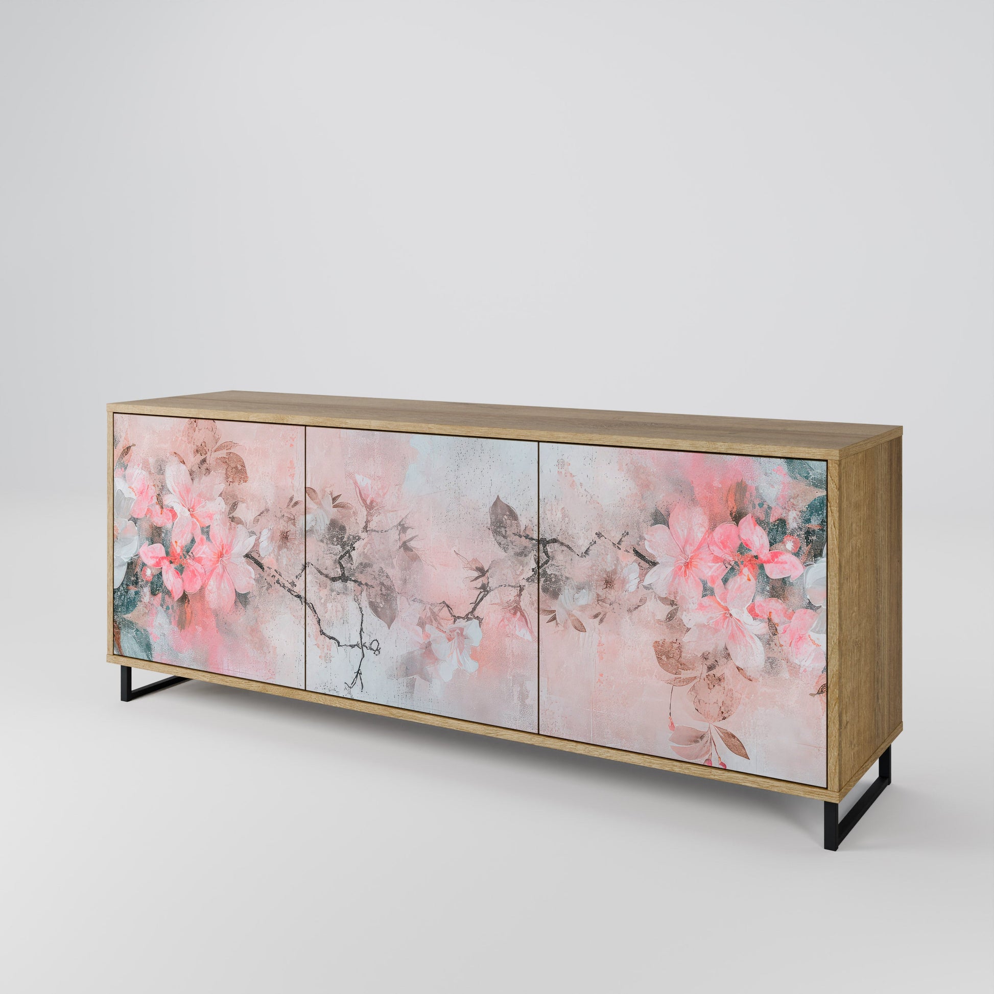 Buffet 3 portes CHERRY BLOSSOM effet chêne