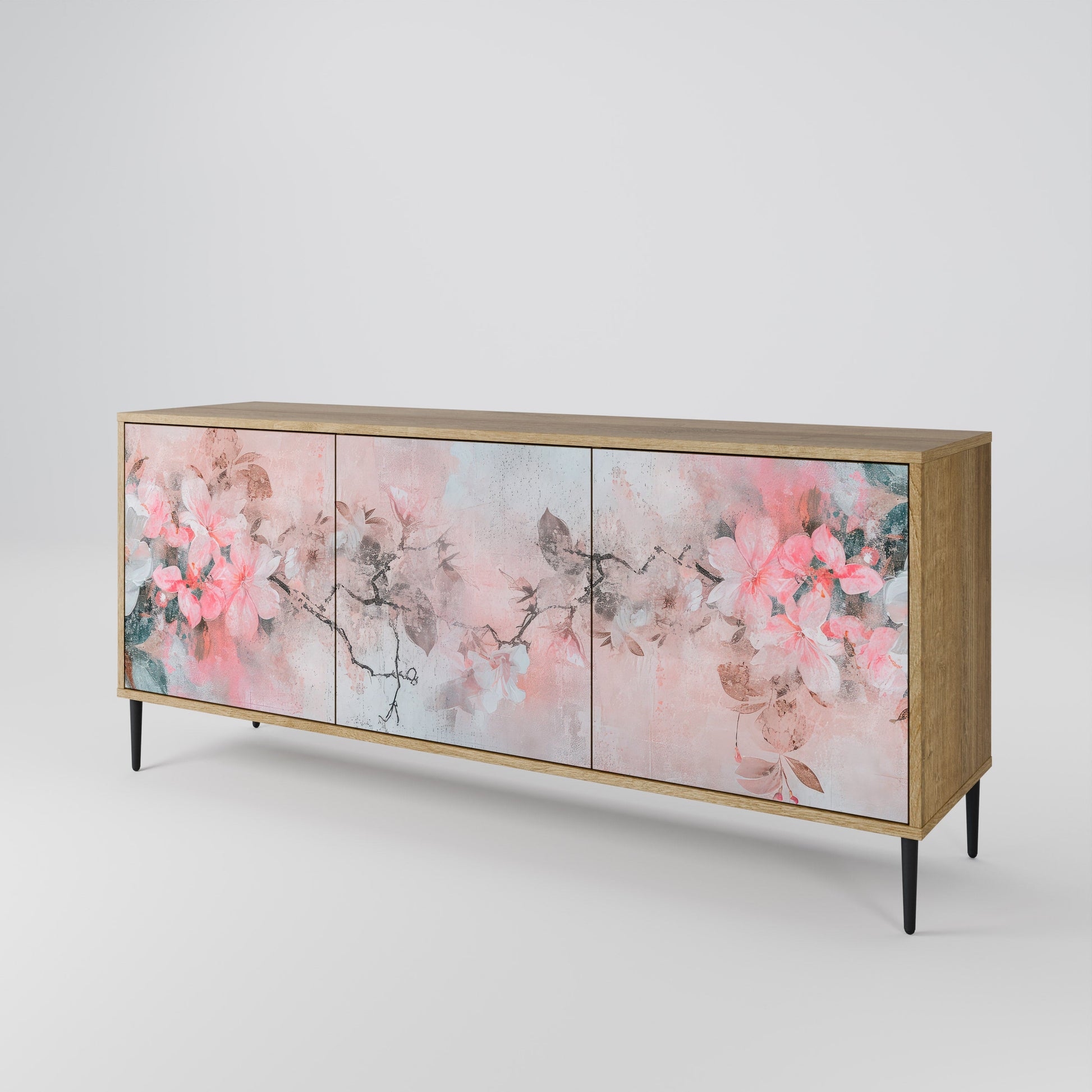 Buffet 3 portes CHERRY BLOSSOM effet chêne