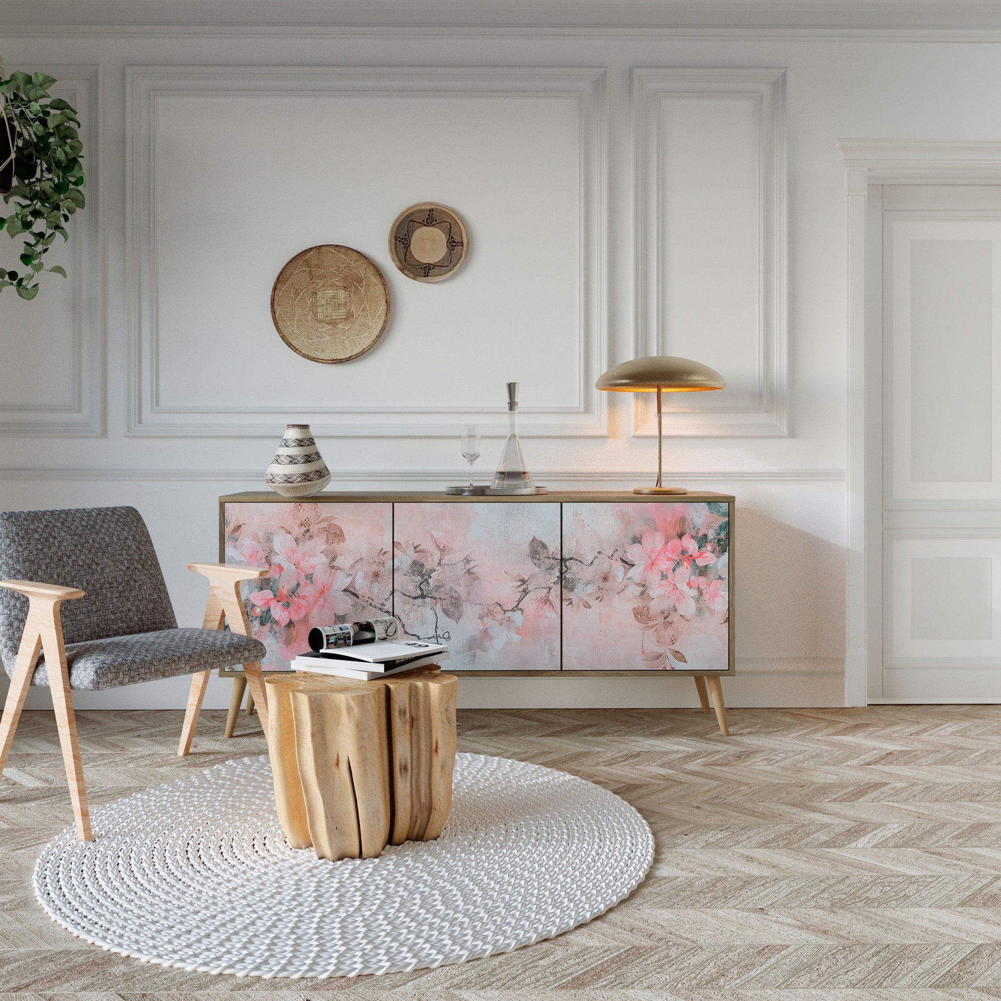Buffet 3 portes CHERRY BLOSSOM effet chêne
