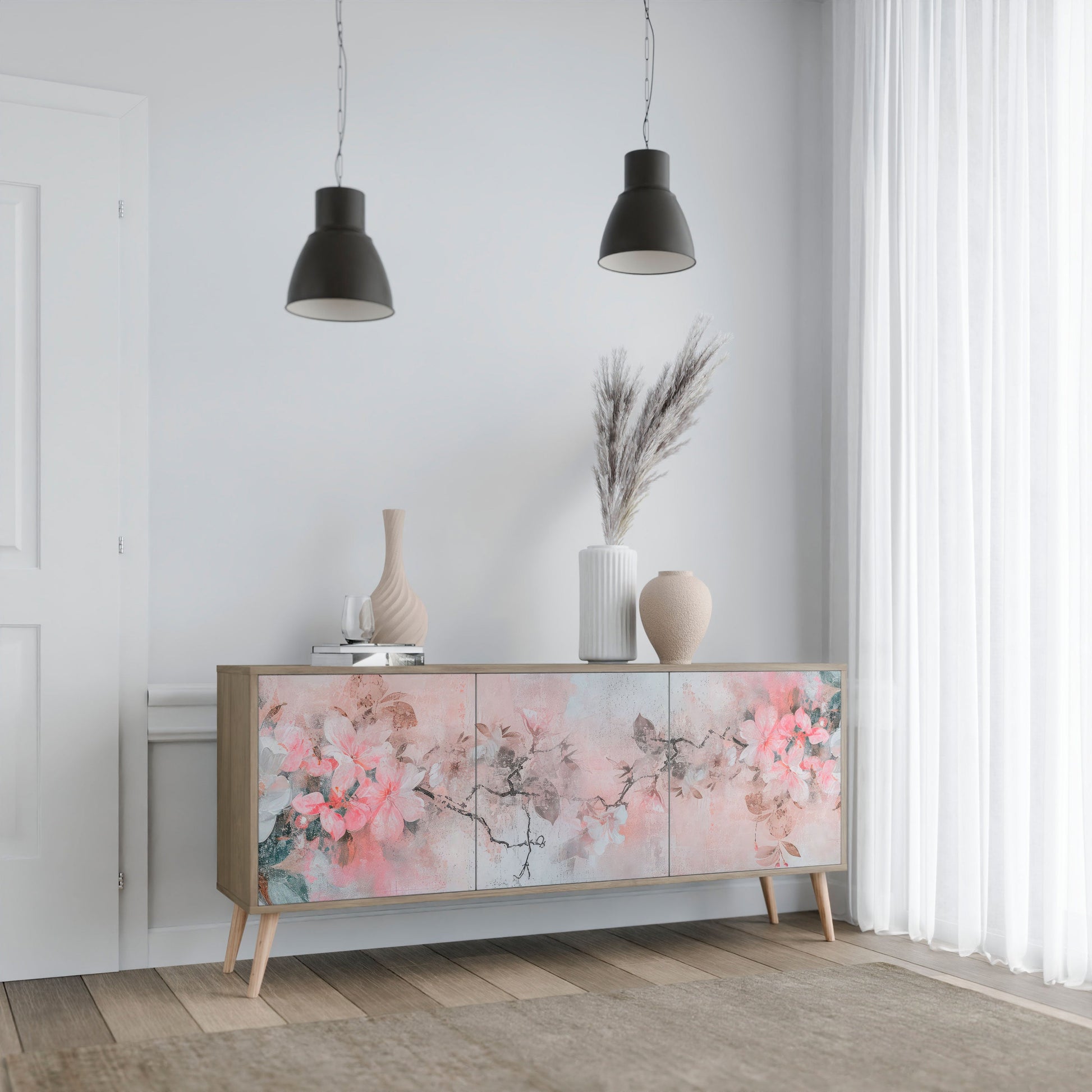 Buffet 3 portes CHERRY BLOSSOM effet chêne