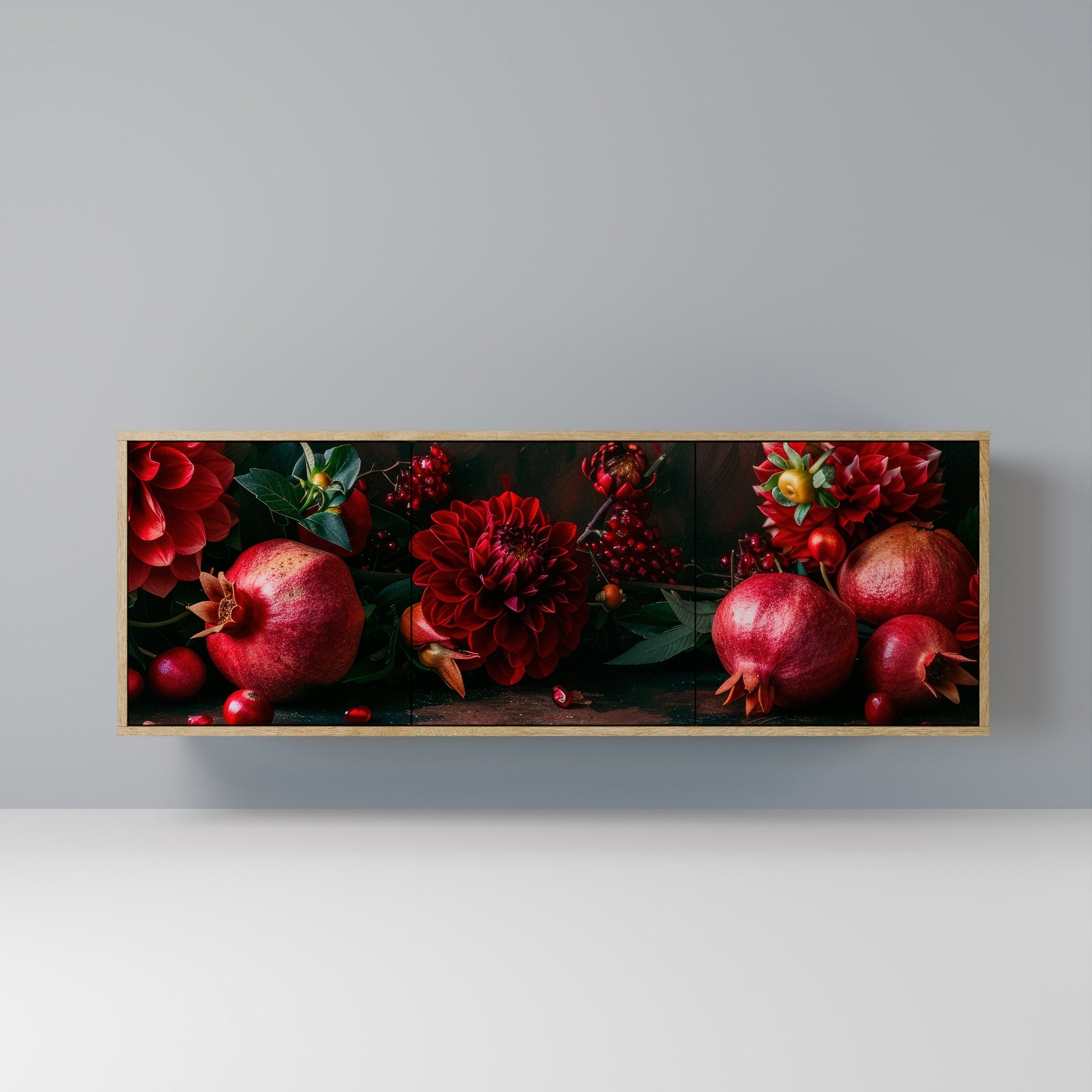 Buffet 3 portes effet chêne DAHLIAS ET GRENADES