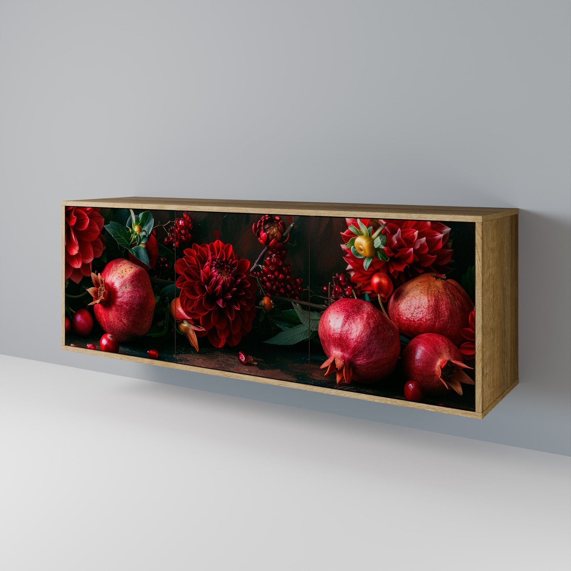Buffet 3 portes effet chêne DAHLIAS ET GRENADES
