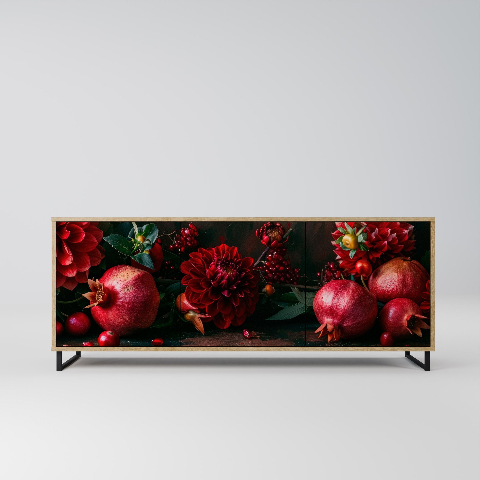 Buffet 3 portes effet chêne DAHLIAS ET GRENADES