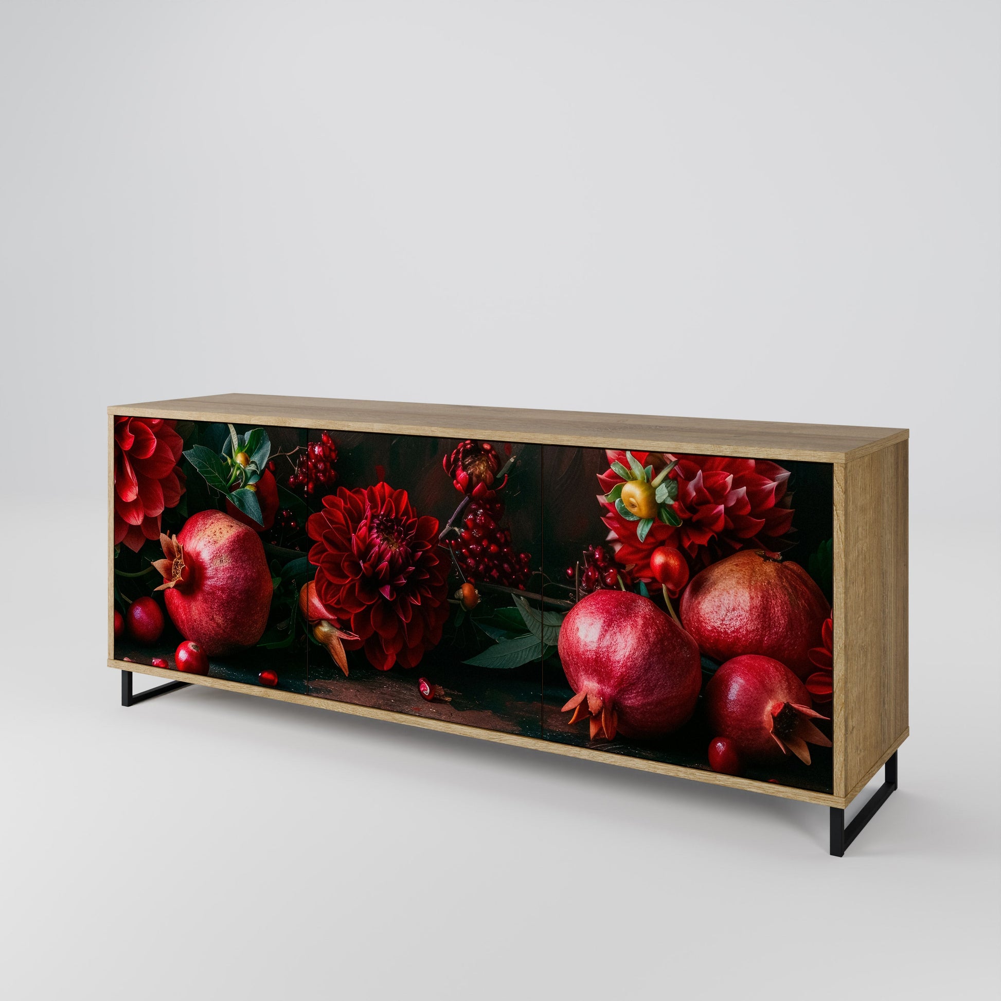 Buffet 3 portes effet chêne DAHLIAS ET GRENADES