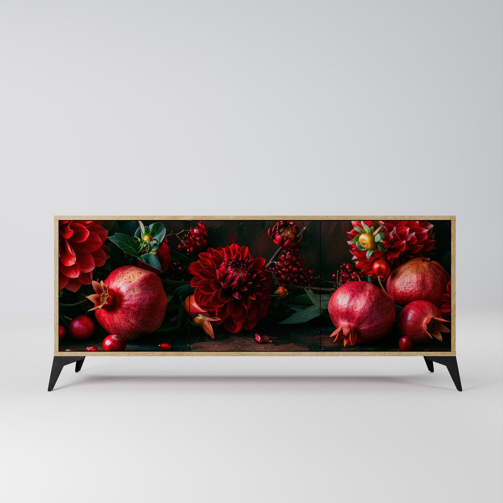 Buffet 3 portes effet chêne DAHLIAS ET GRENADES