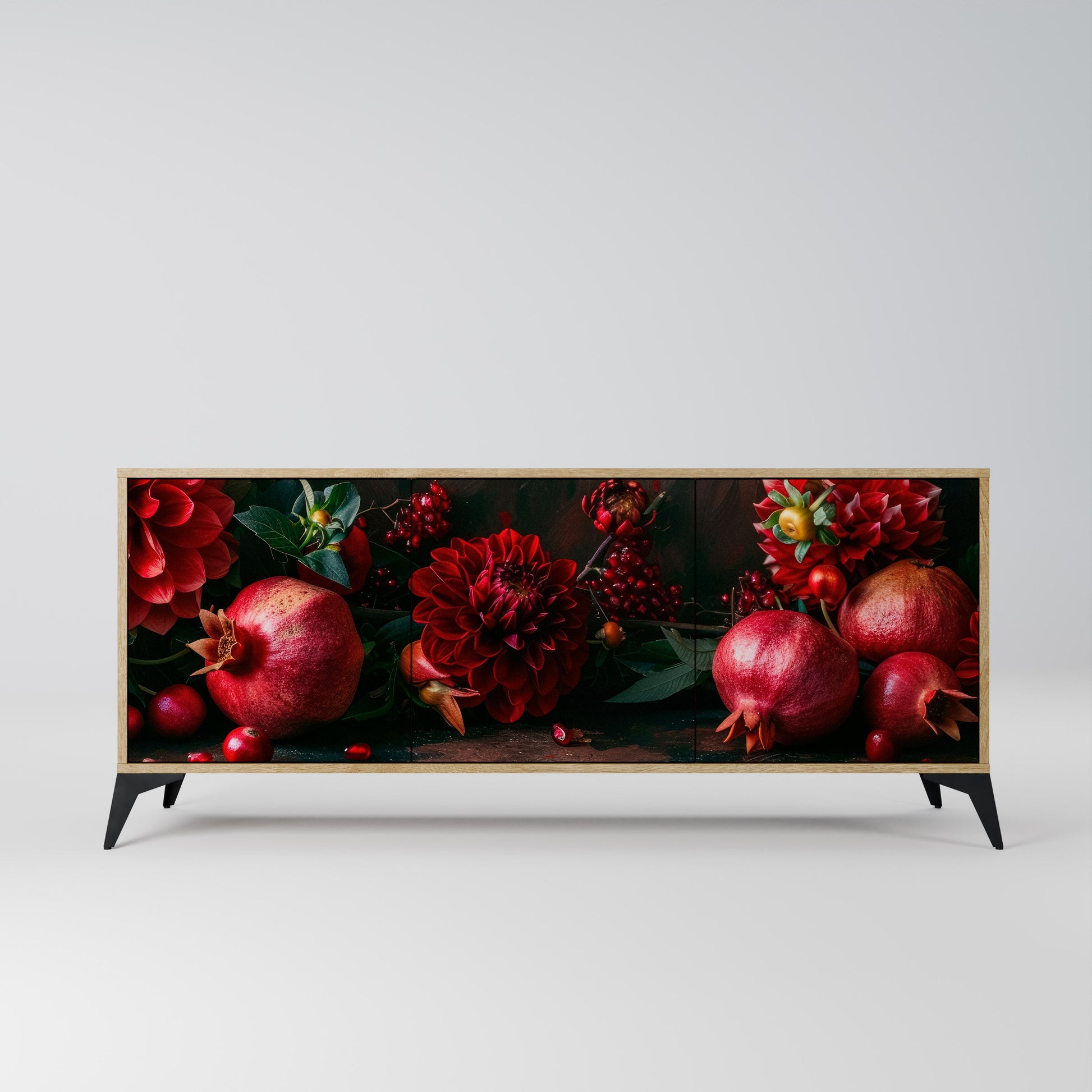 Buffet 3 portes effet chêne DAHLIAS ET GRENADES