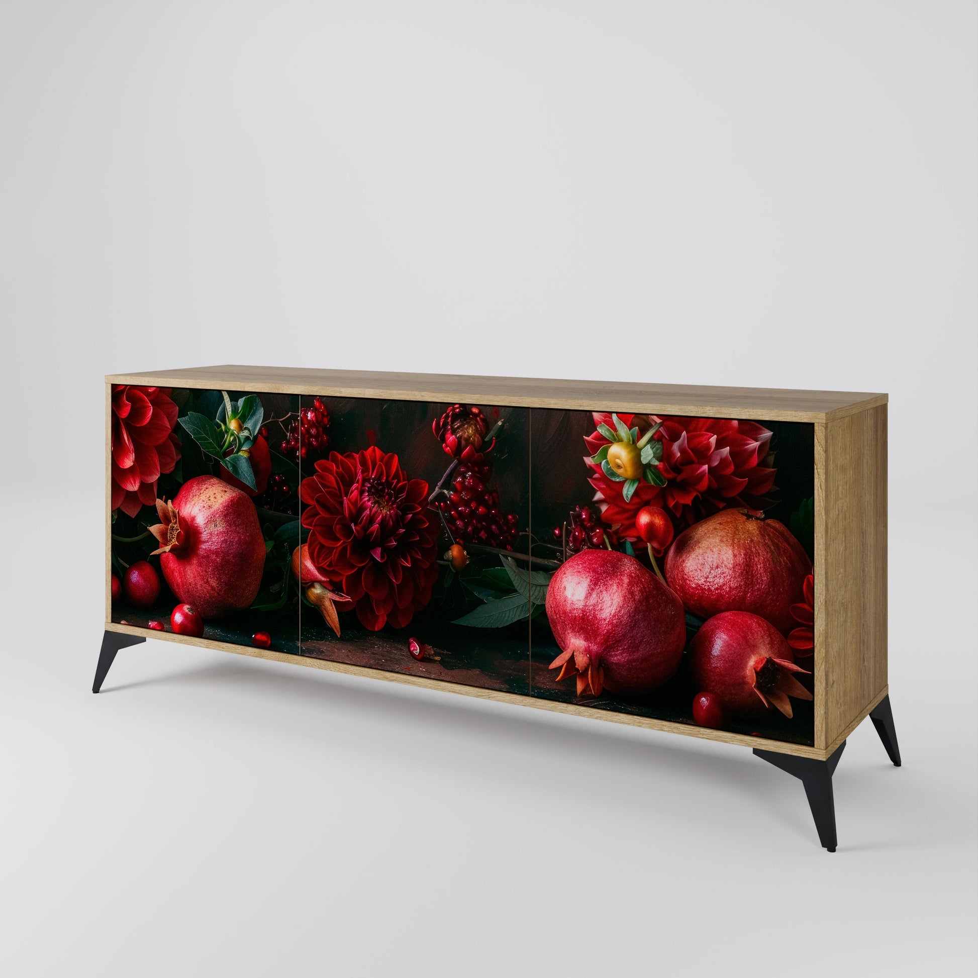 Buffet 3 portes effet chêne DAHLIAS ET GRENADES