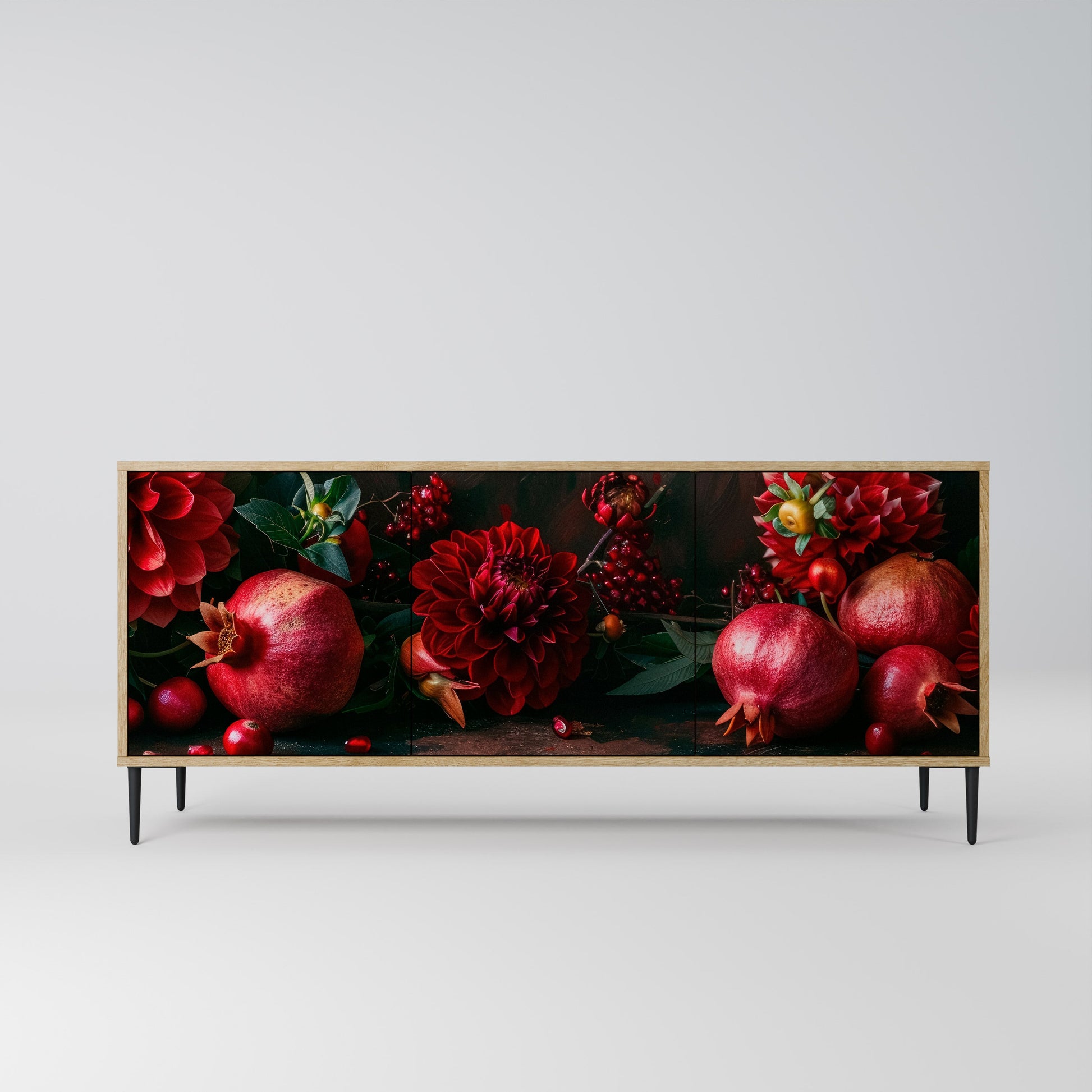 Buffet 3 portes effet chêne DAHLIAS ET GRENADES