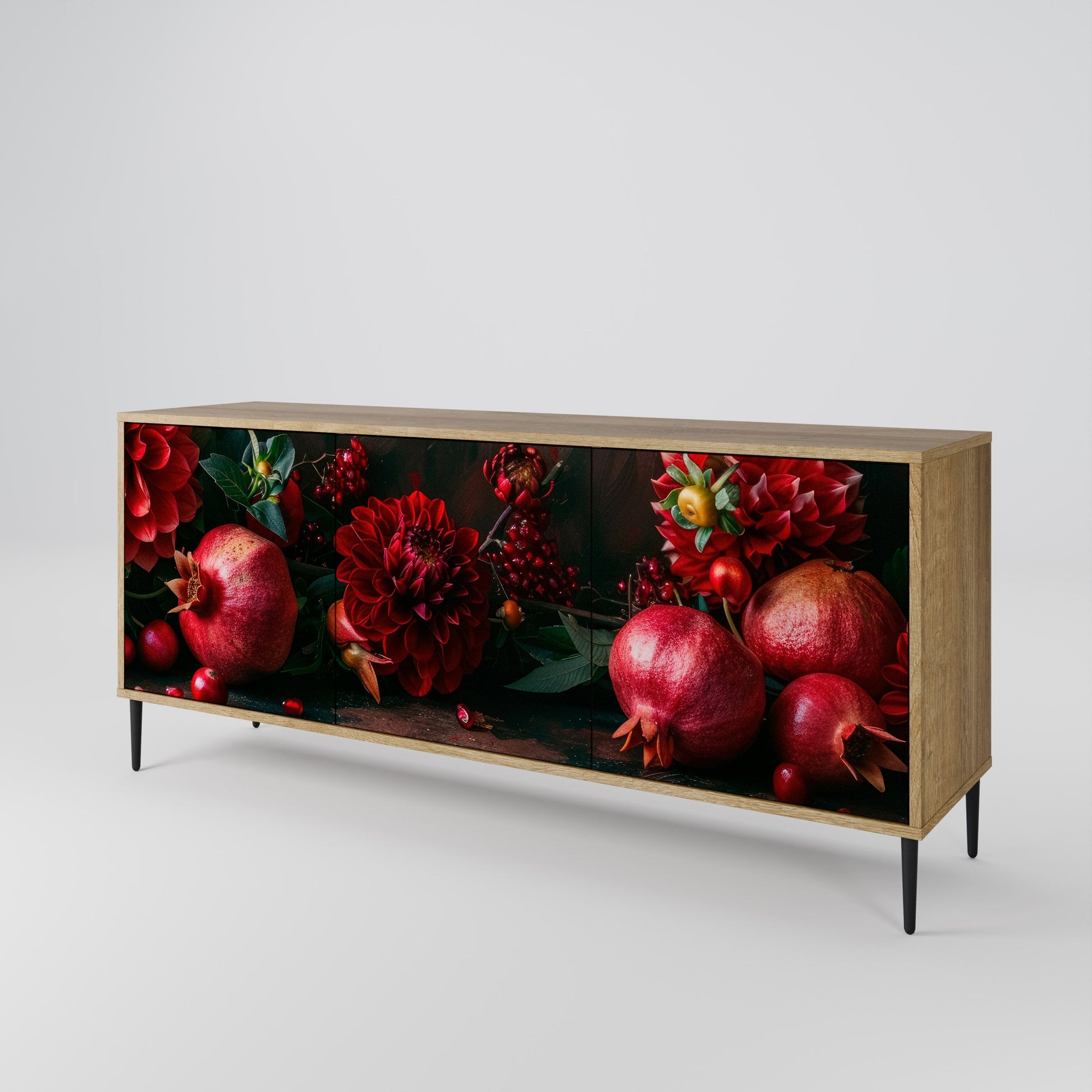 Buffet 3 portes effet chêne DAHLIAS ET GRENADES