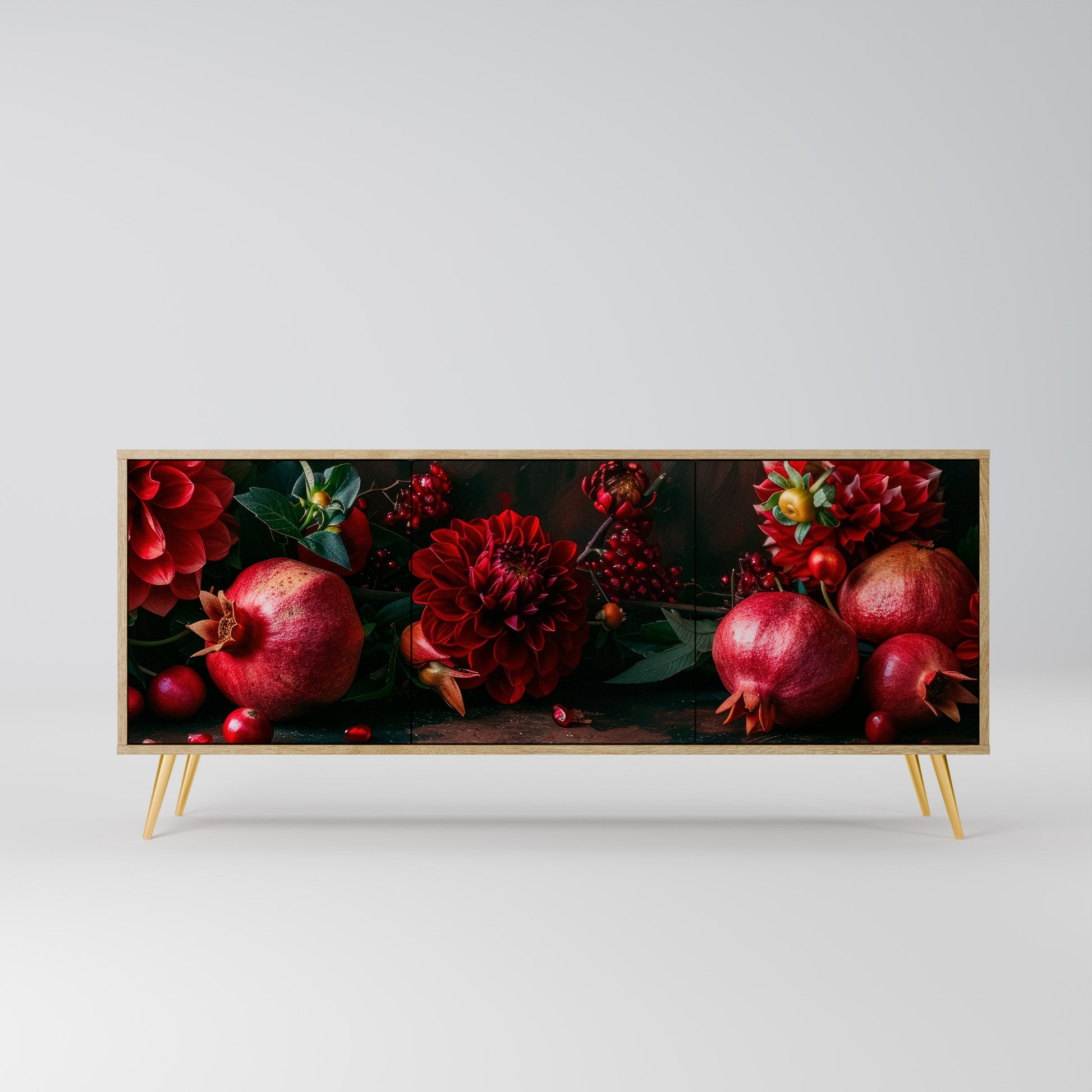 Buffet 3 portes effet chêne DAHLIAS ET GRENADES