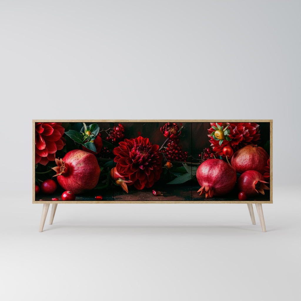 Buffet 3 portes effet chêne DAHLIAS ET GRENADES