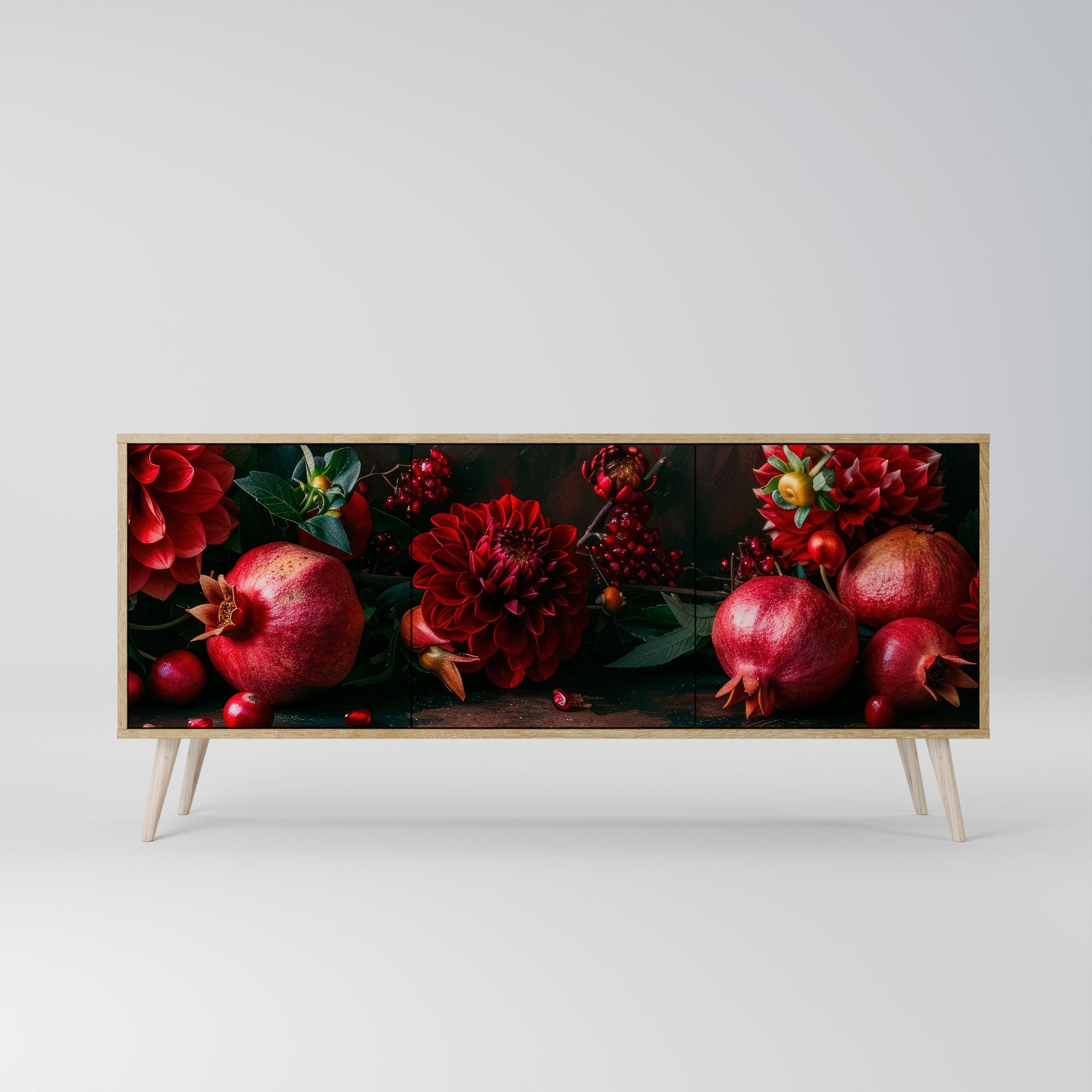 Buffet 3 portes effet chêne DAHLIAS ET GRENADES