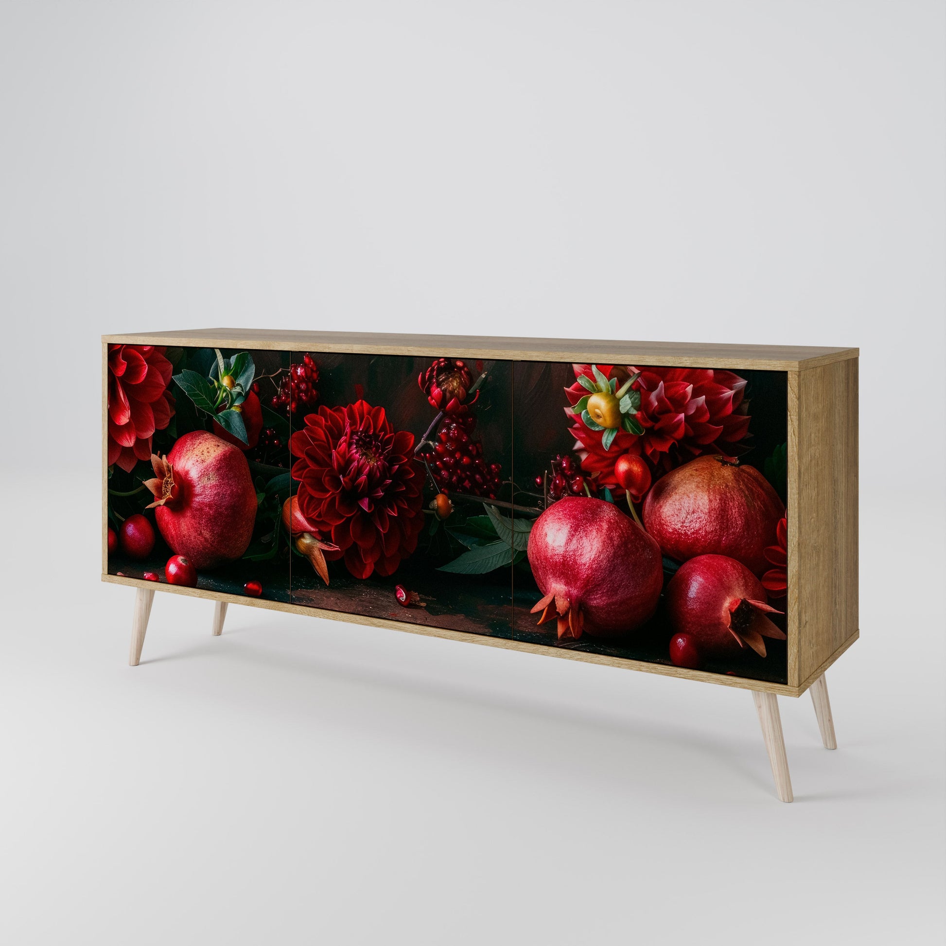 Buffet 3 portes effet chêne DAHLIAS ET GRENADES