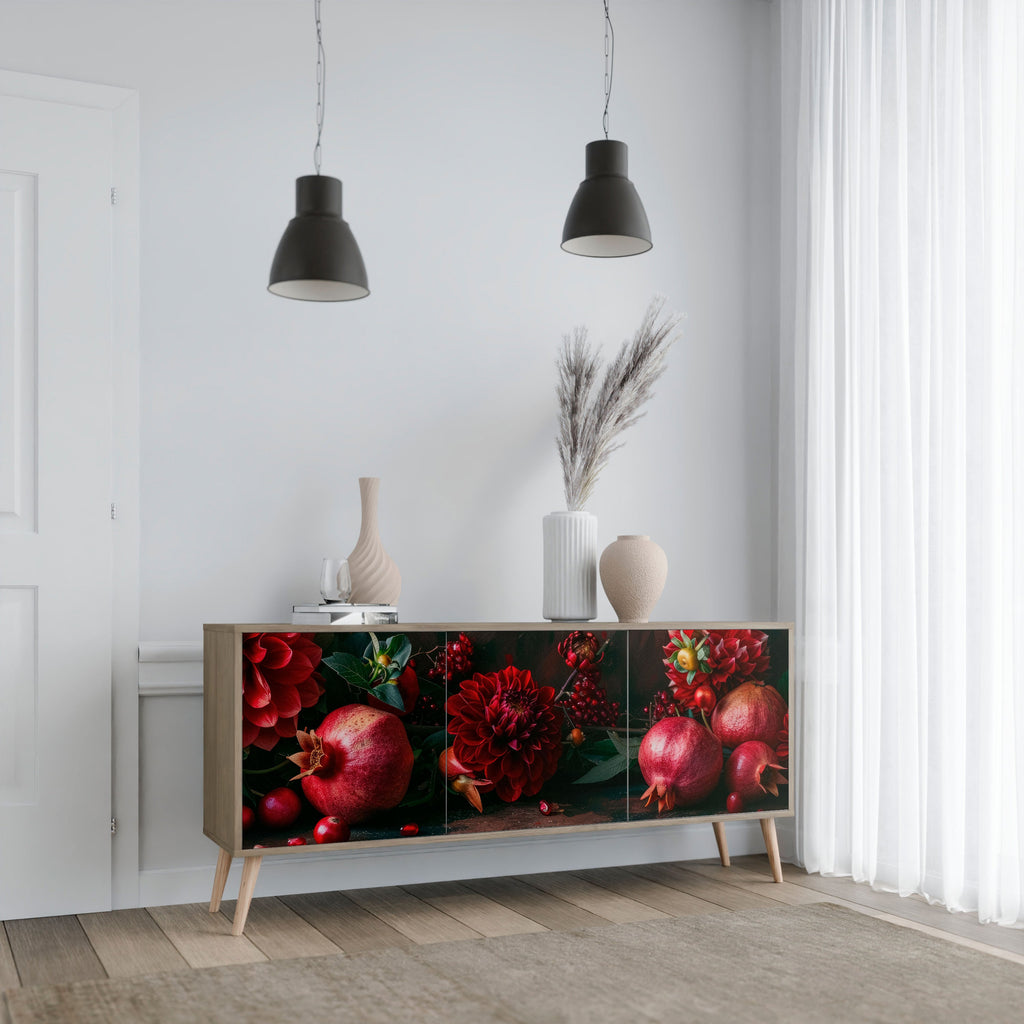 Buffet 3 portes effet chêne DAHLIAS ET GRENADES