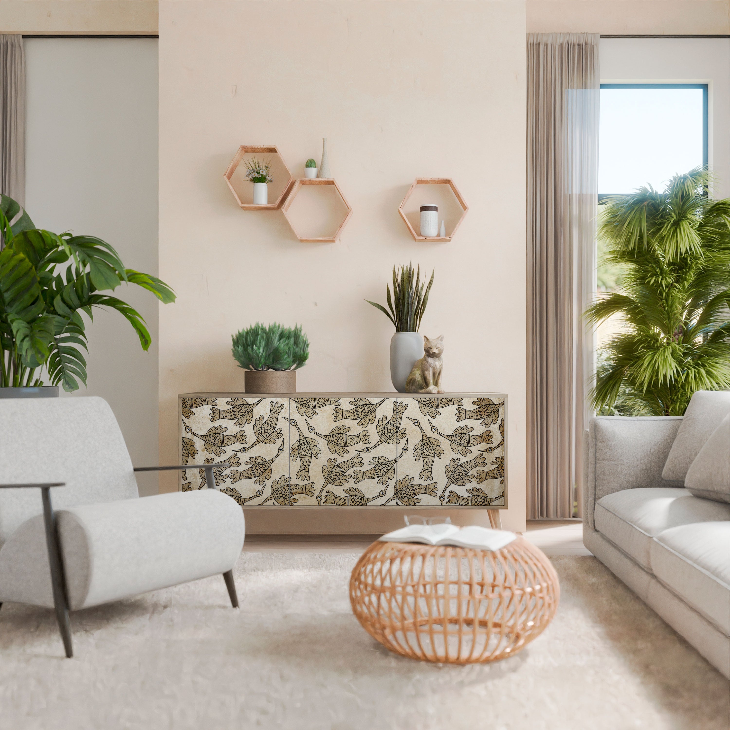 Buffet 3 portes ALMONDINE SONGBIRD effet chêne