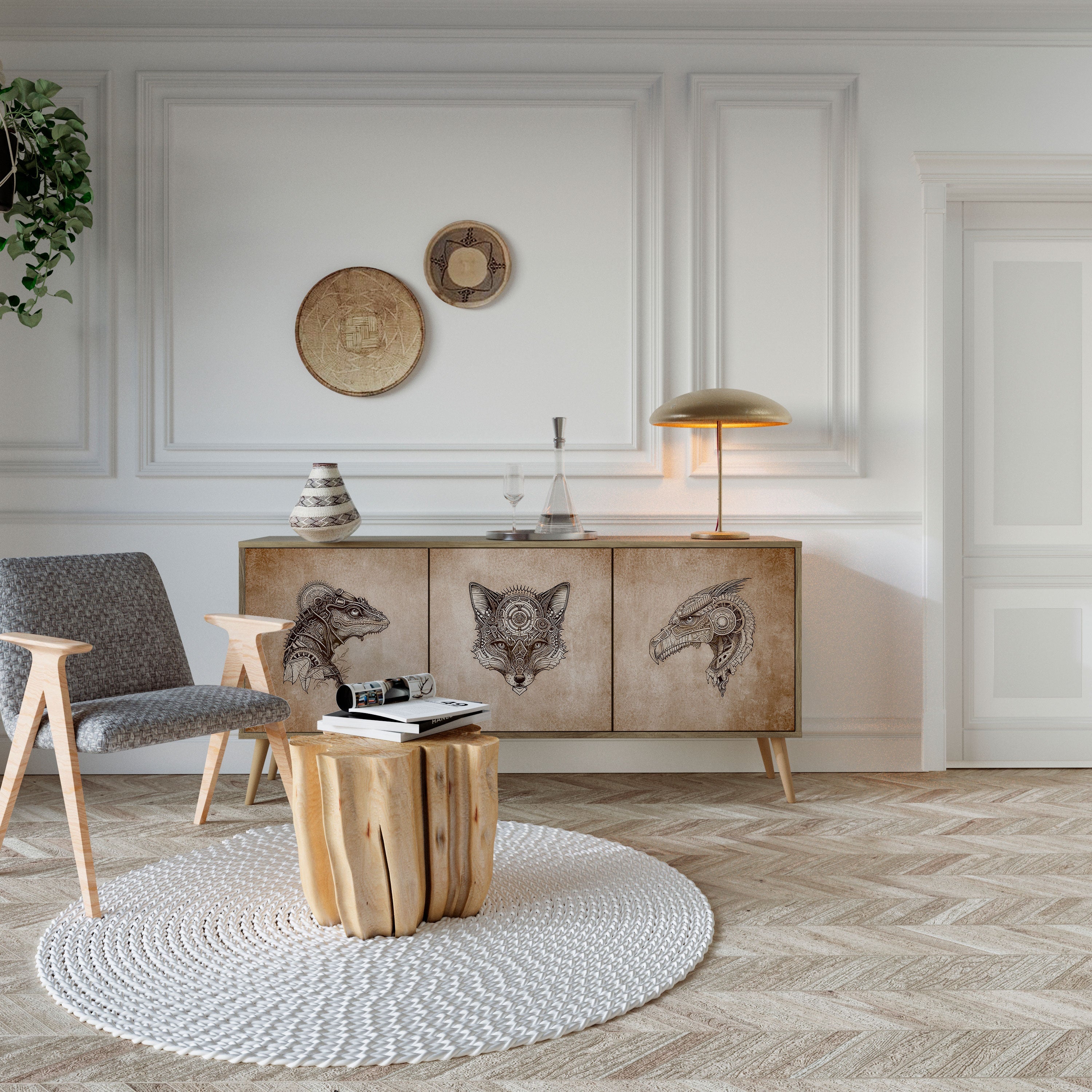 Buffet 3 portes STEAMPUNK CLAN effet chêne