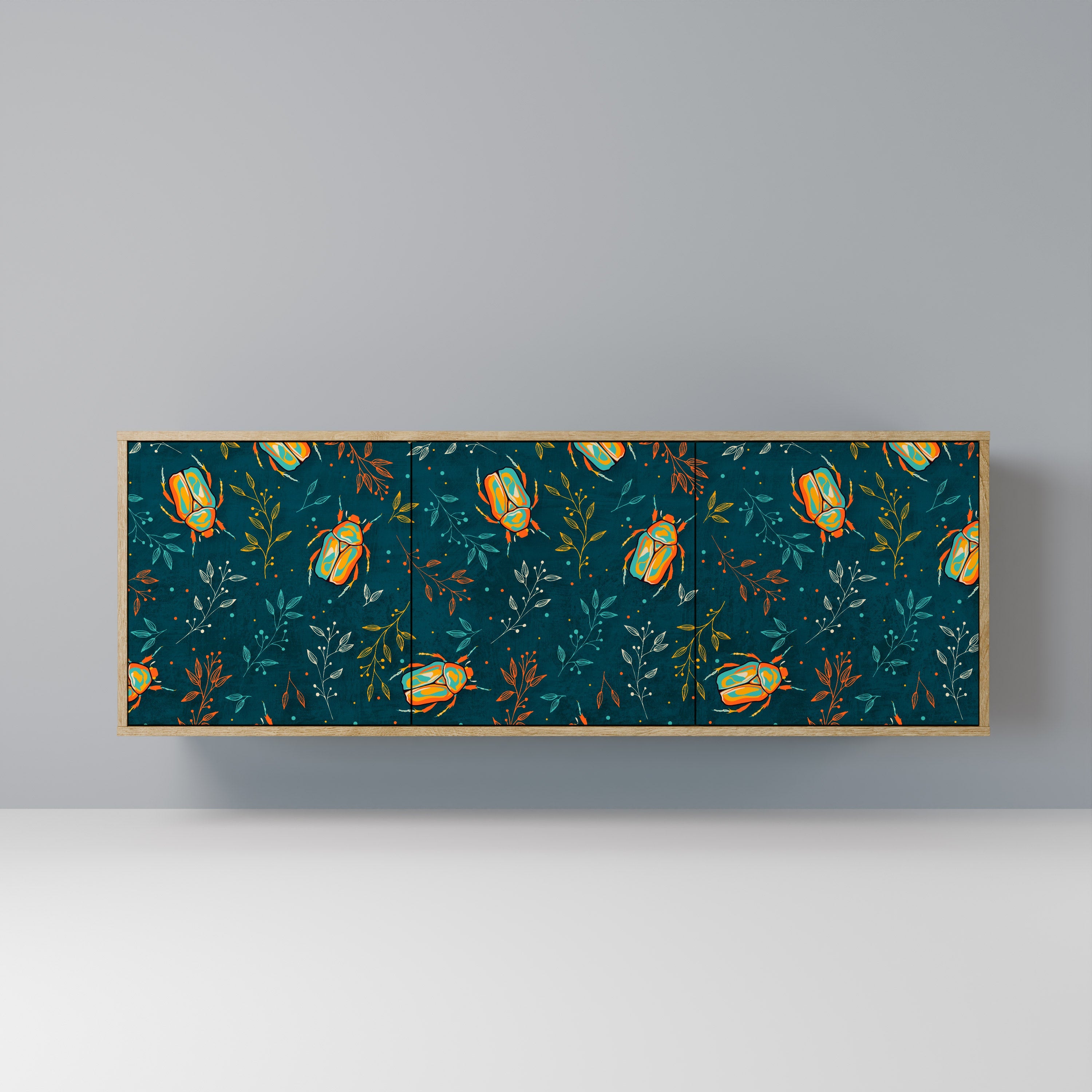 Buffet 3 portes INSECTES D'AUTOMNE effet chêne