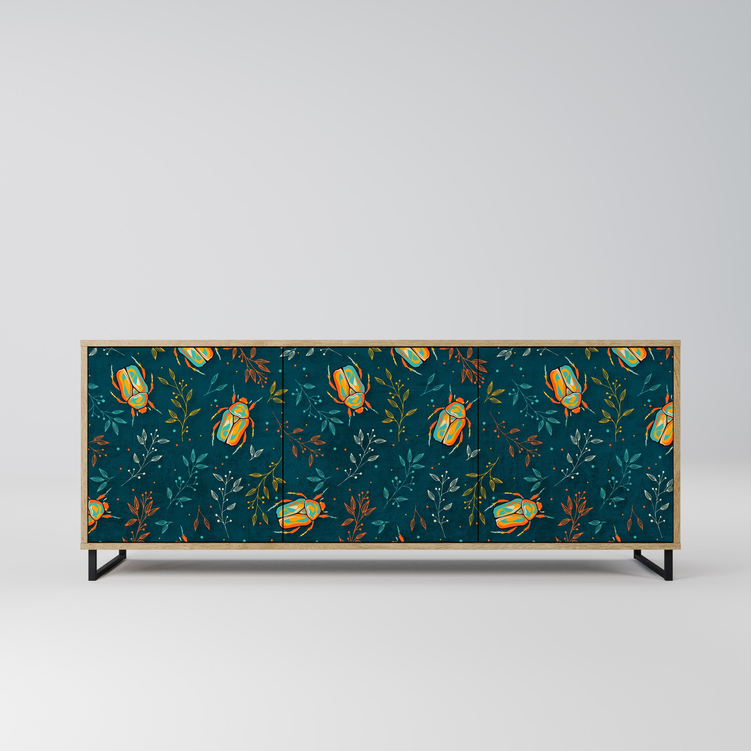 Buffet 3 portes INSECTES D'AUTOMNE effet chêne