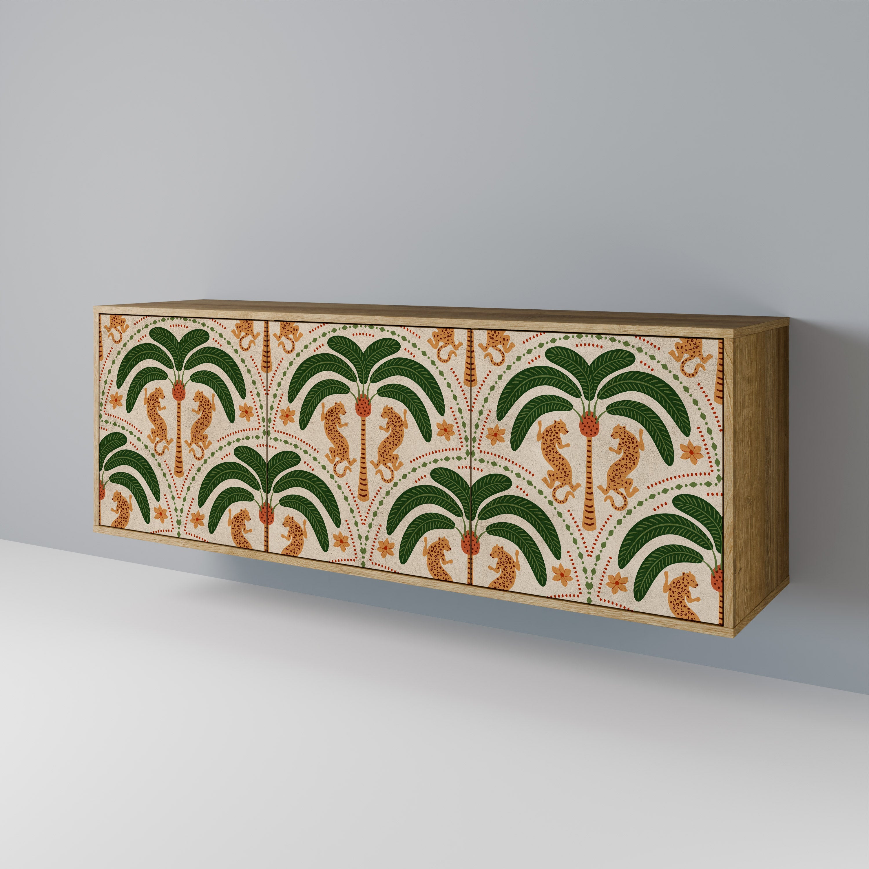 Buffet 3 portes DANCING PREDATORS effet chêne