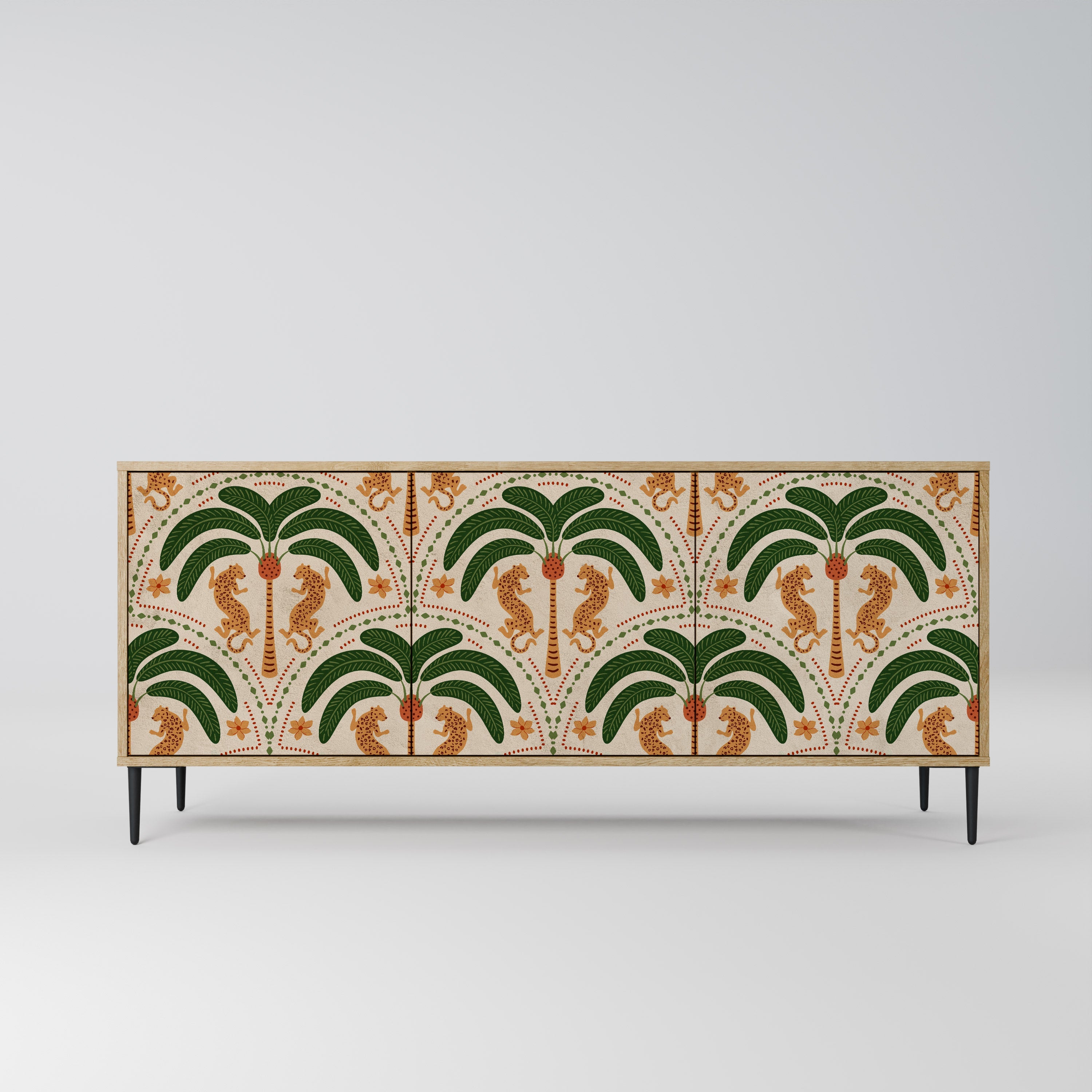 Buffet 3 portes DANCING PREDATORS effet chêne