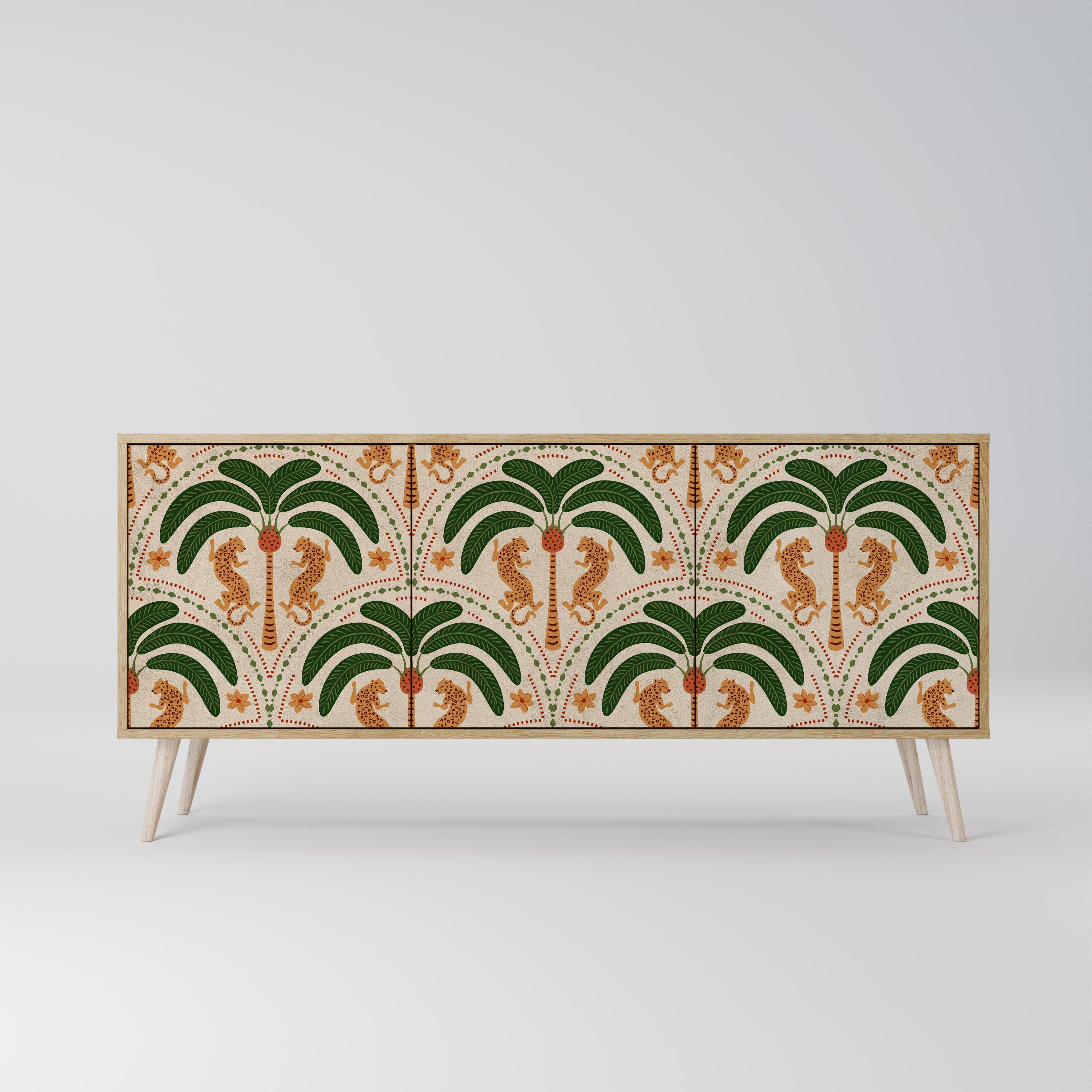 Buffet 3 portes DANCING PREDATORS effet chêne