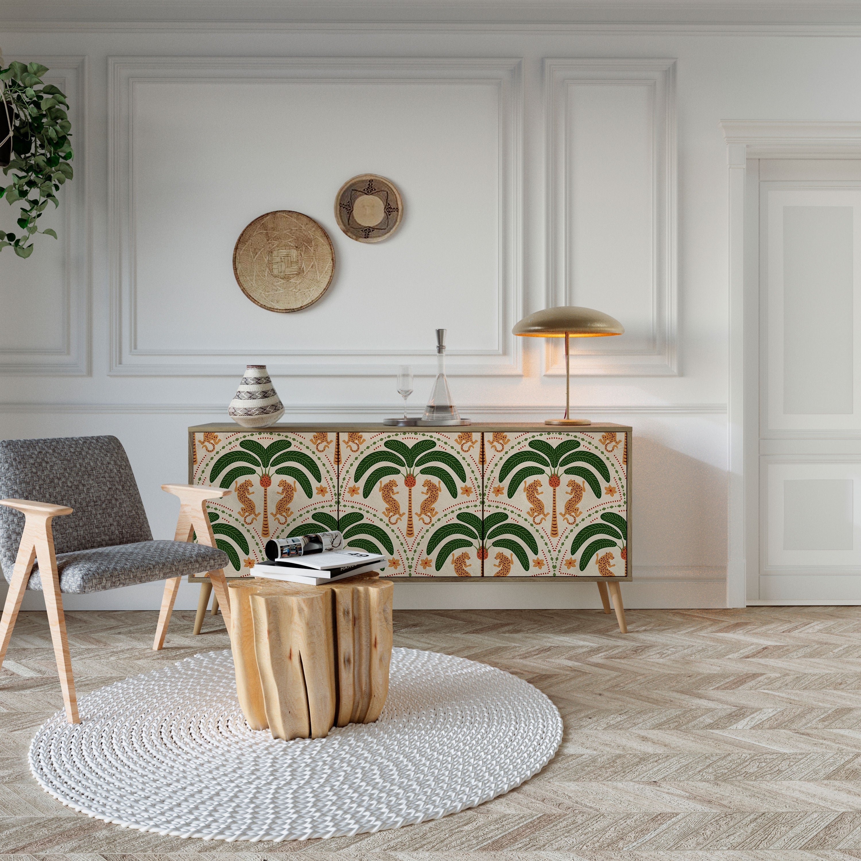 Buffet 3 portes DANCING PREDATORS effet chêne